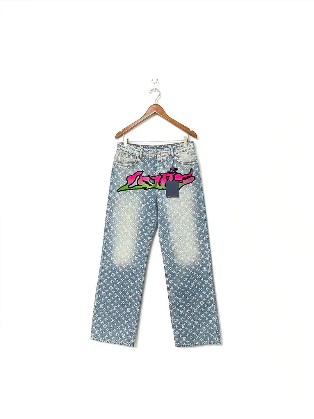 image of Louis Vuitton Graffiti Monogram Jeans in Blue, Men's (Size 33)