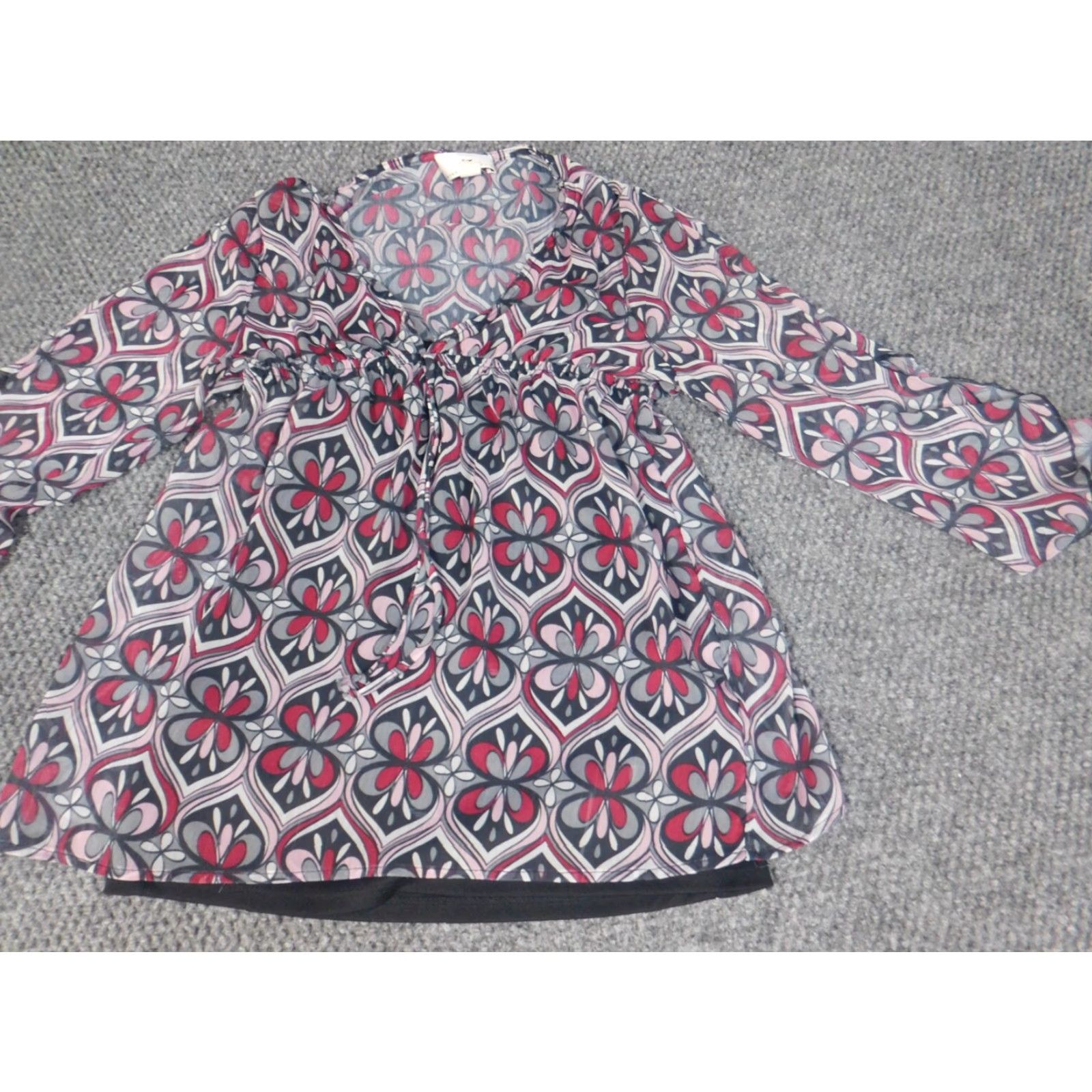 Vintage Iz Byer Blouse Women L Red Crew Neck Cap Sleeve Pullover Casual Geometric Pattern Size L / US 10 / IT 46 - 3 Thumbnail
