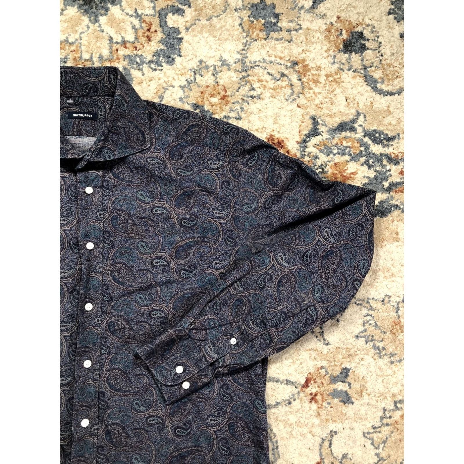 Suitsupply Suitsupply Shirt Mens Large Blue Paisley Long Sleeve Button-Up Casual Dressy Size US L / EU 52-54 / 3 - 4 Thumbnail