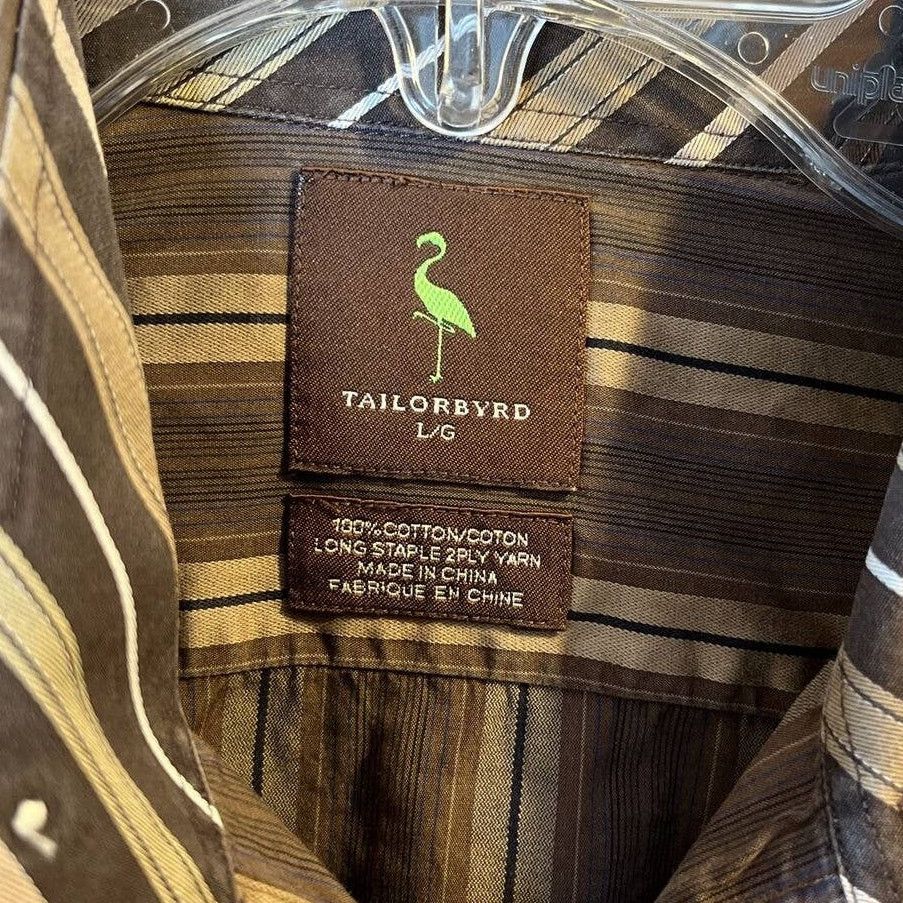 Tailorbyrd TAILORBYRD Men L Striped Brown Gold Long Sleeve cotton Shirt Size US L / EU 52-54 / 3 - 3 Thumbnail