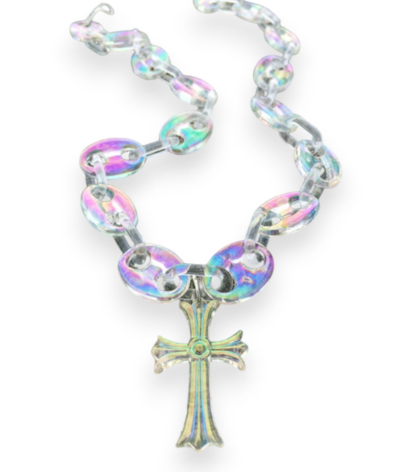 Japanese Brand × Vintage 💎 Chrome Hearts Style Necklace Cross Acrylic Opal Chain Size ONE SIZE - 1 Thumbnail