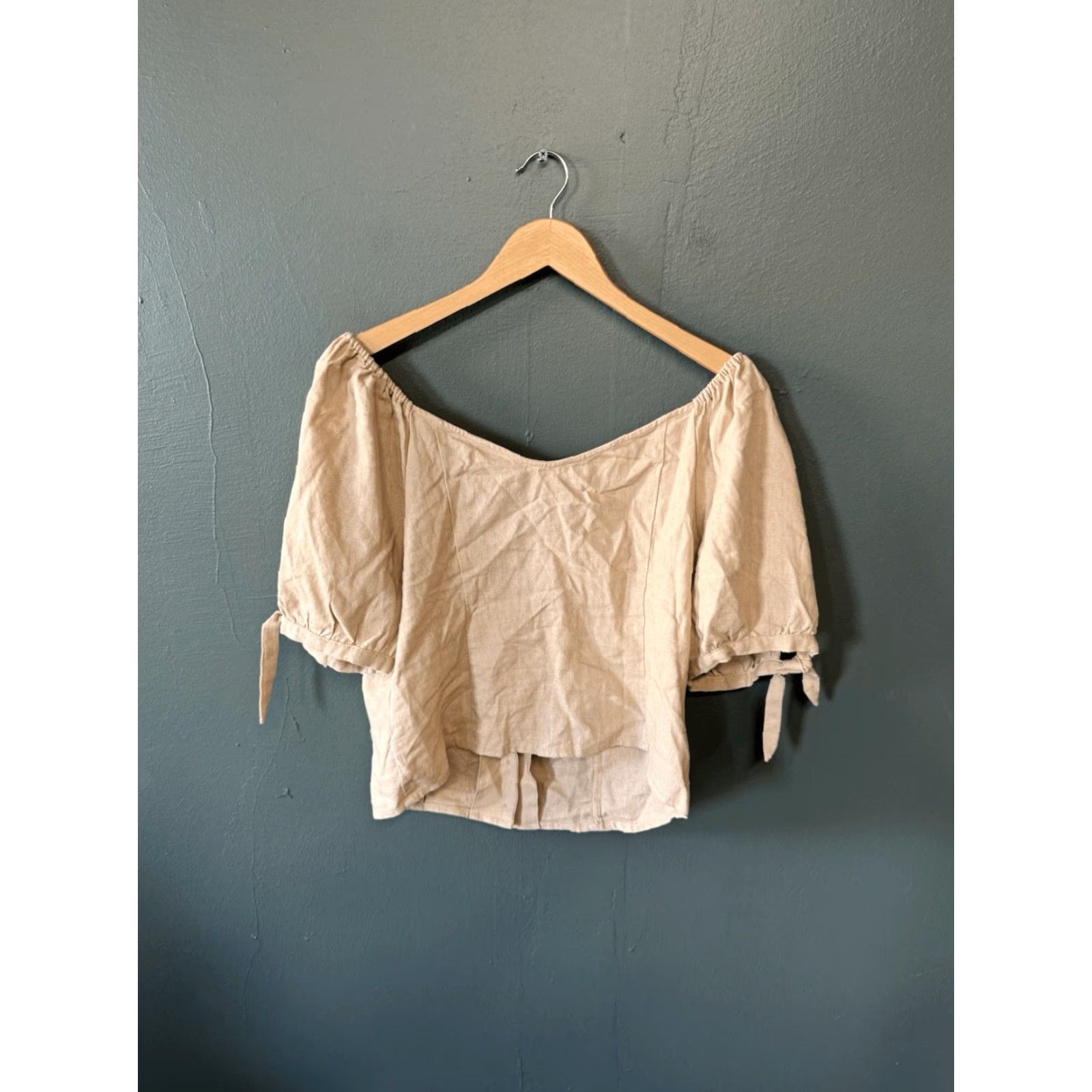 Express Express Womens Cropped Linen Button-Up Shirt L Brown Size L / US 10 / IT 46 - 2 Thumbnail