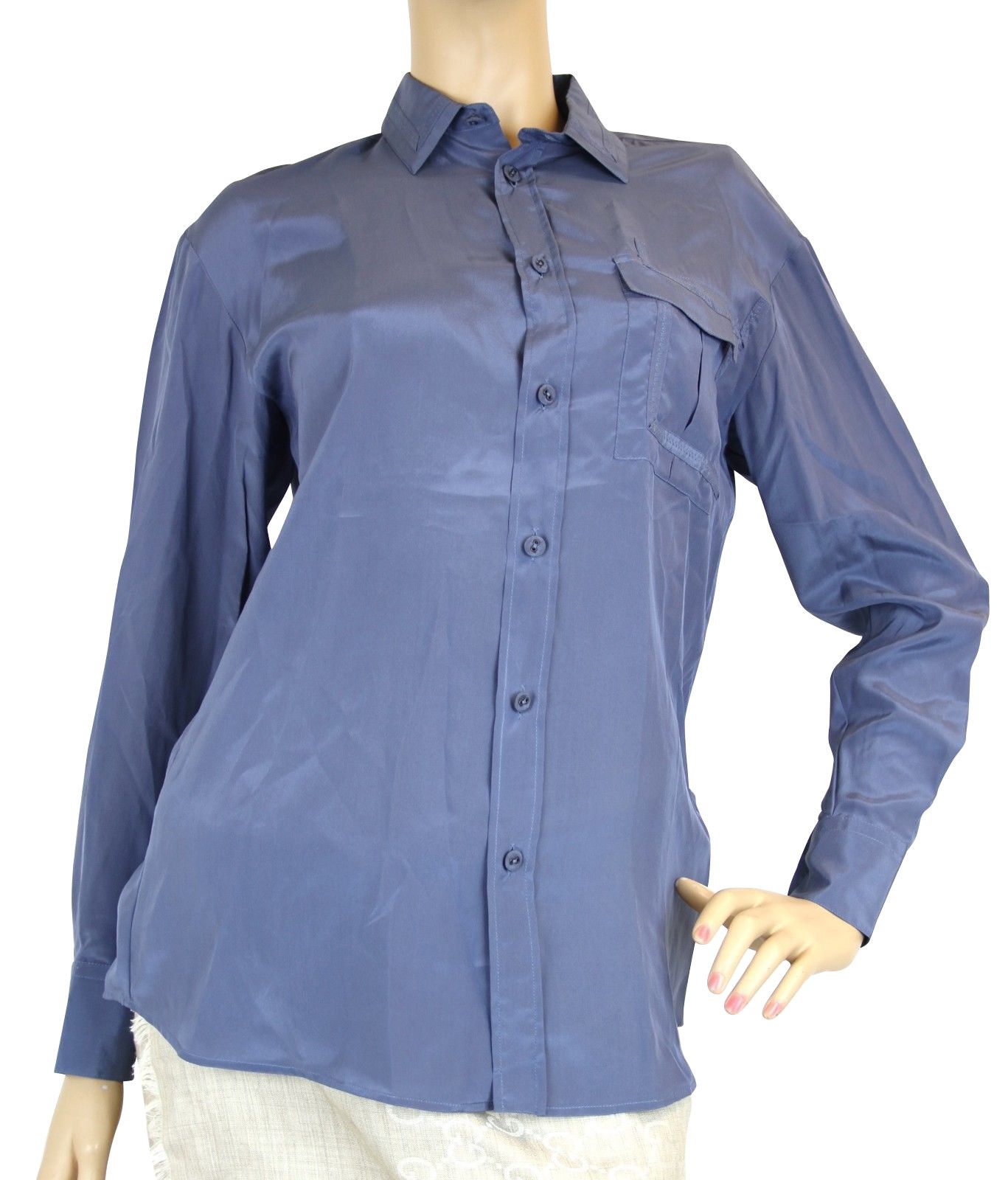 Bottega Veneta Women's Button Up Blue Silk Long Sleeve Shirt (38) Size XS / US 0-2 / IT 36-38 - 1 Thumbnail