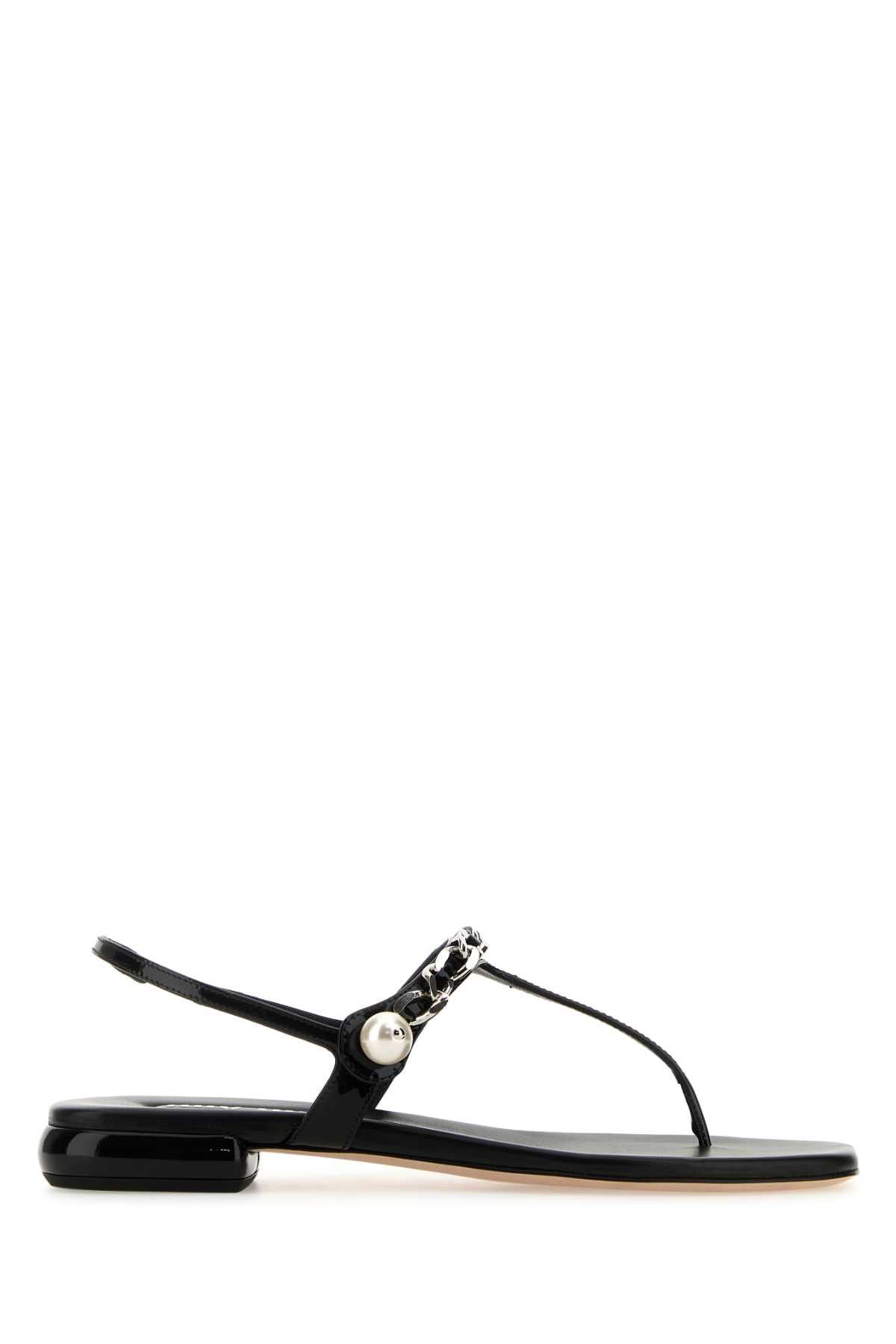 image of Miu Miu Black Leather Thong Sandals, Women's (Size 10)