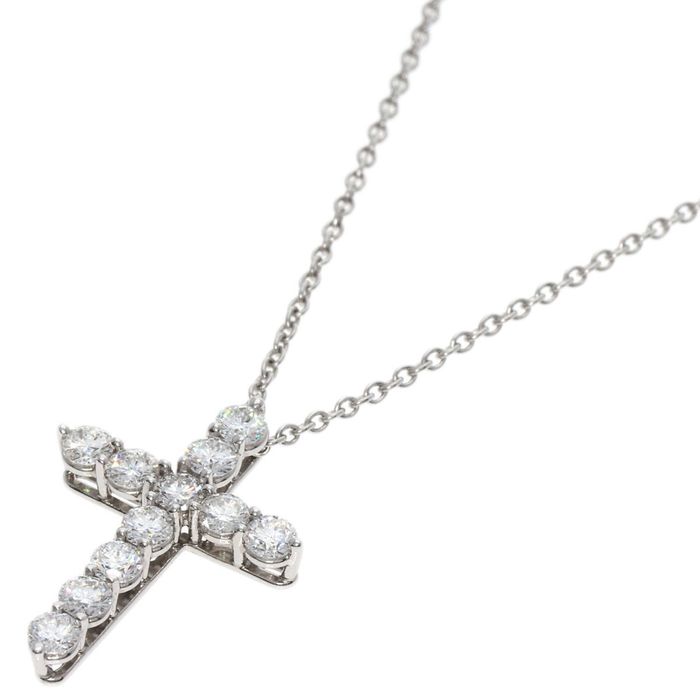 Tiffany & Co. Tiffany Small Cross Diamond Necklace Platinum Pt950 Women 