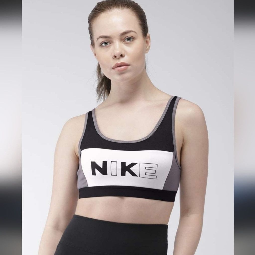 Nike NWT Nike Victory Black and Gray Color-block Sports Bra Size ONE SIZE - 1 Thumbnail