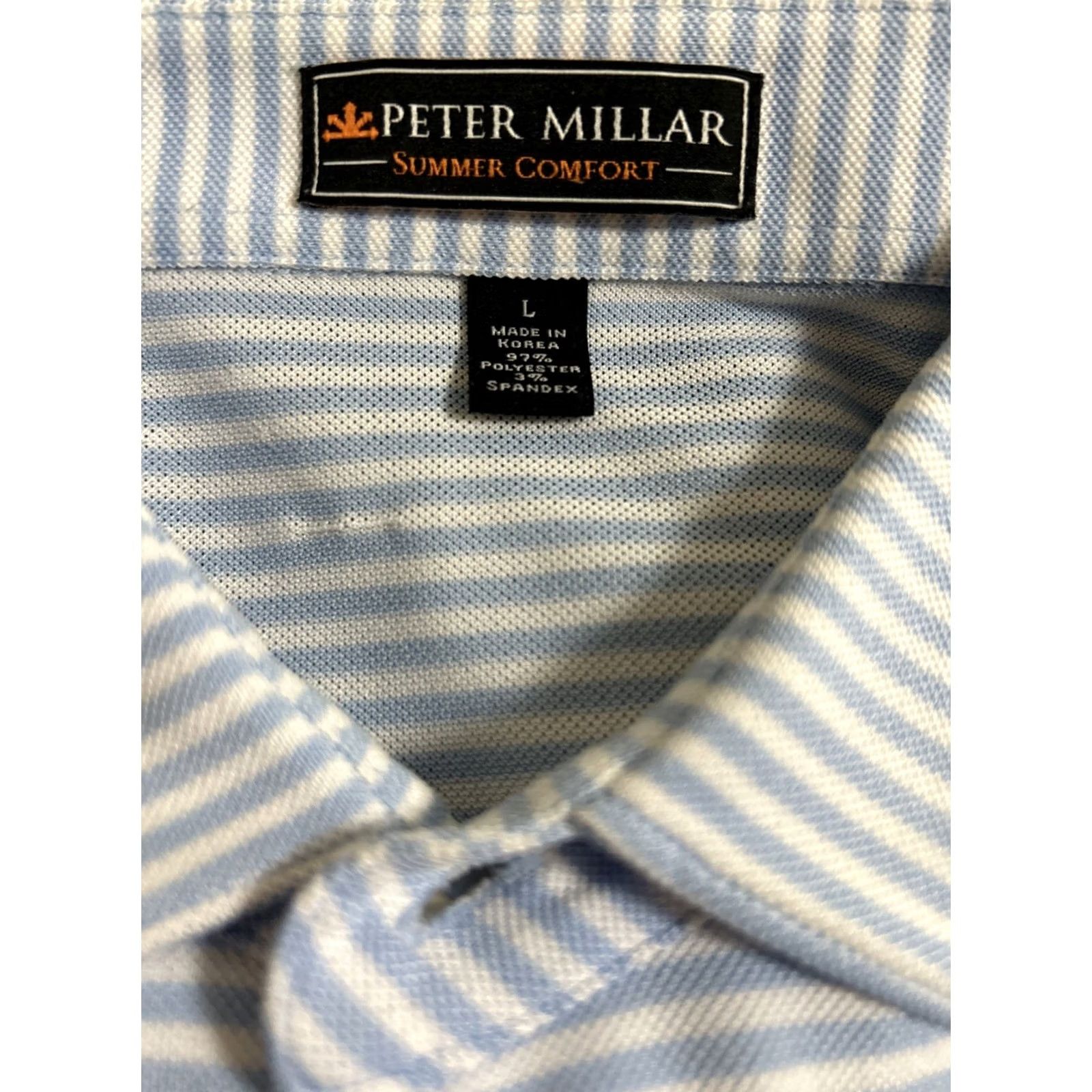 Peter Millar VINTAGE Peter Millar Summer Comfort Polo Shirt Mens L Blue White Striped S/S Polo Shirt Size US L / EU 52-54 / 3 - 4 Thumbnail