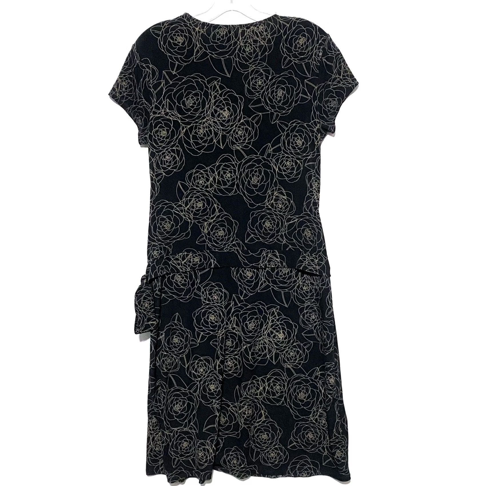 Merona Merona Floral V Neck Midi Dress Black Tie Waist Forest Fairy Career Whimsy Dress Size M / US 6-8 / IT 42-44 - 3 Thumbnail