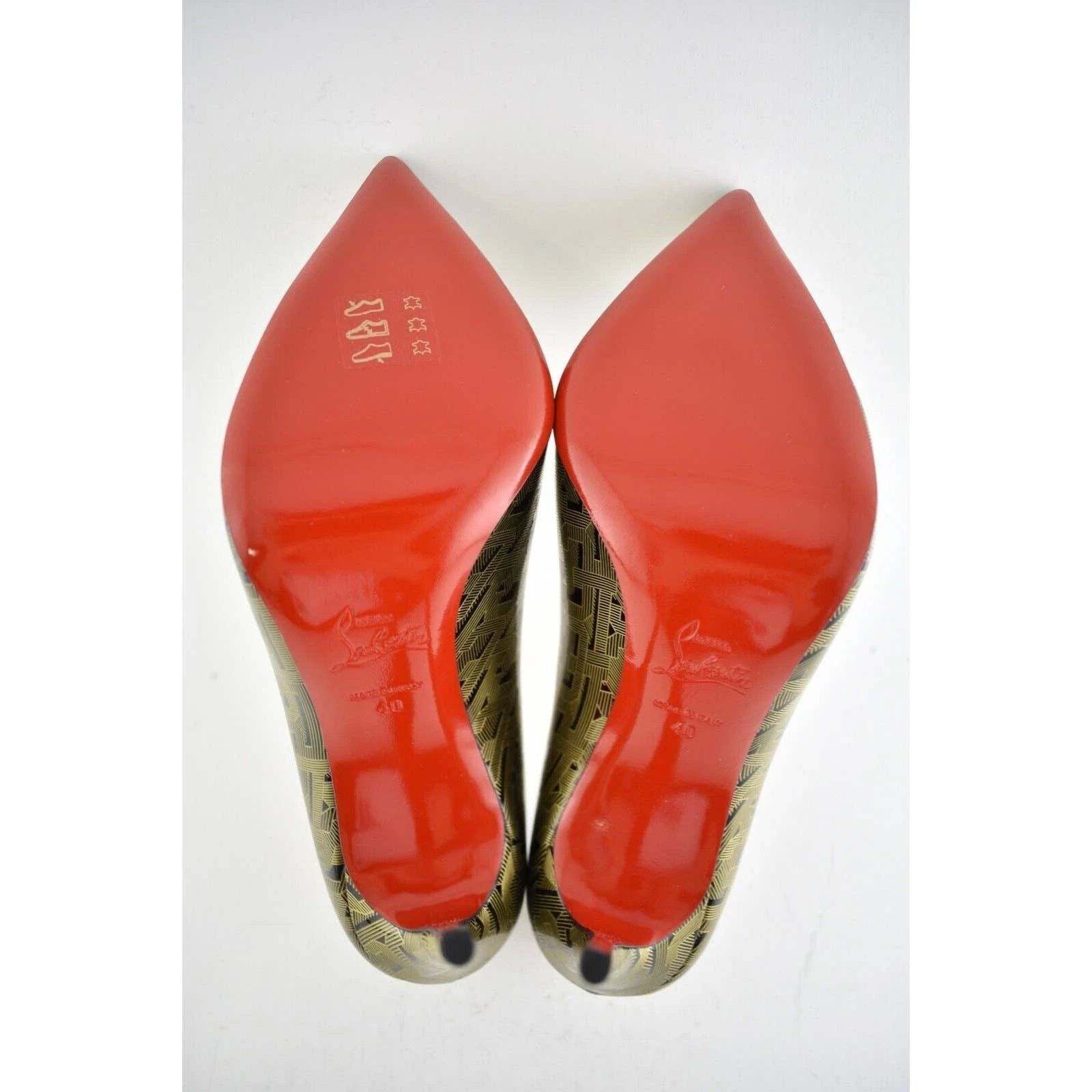 Christian Louboutin Pigalle Follies 100 Patent Black Gold CL Heel Pump Shoe 40 Size US 10 / IT 40 - 9 Thumbnail