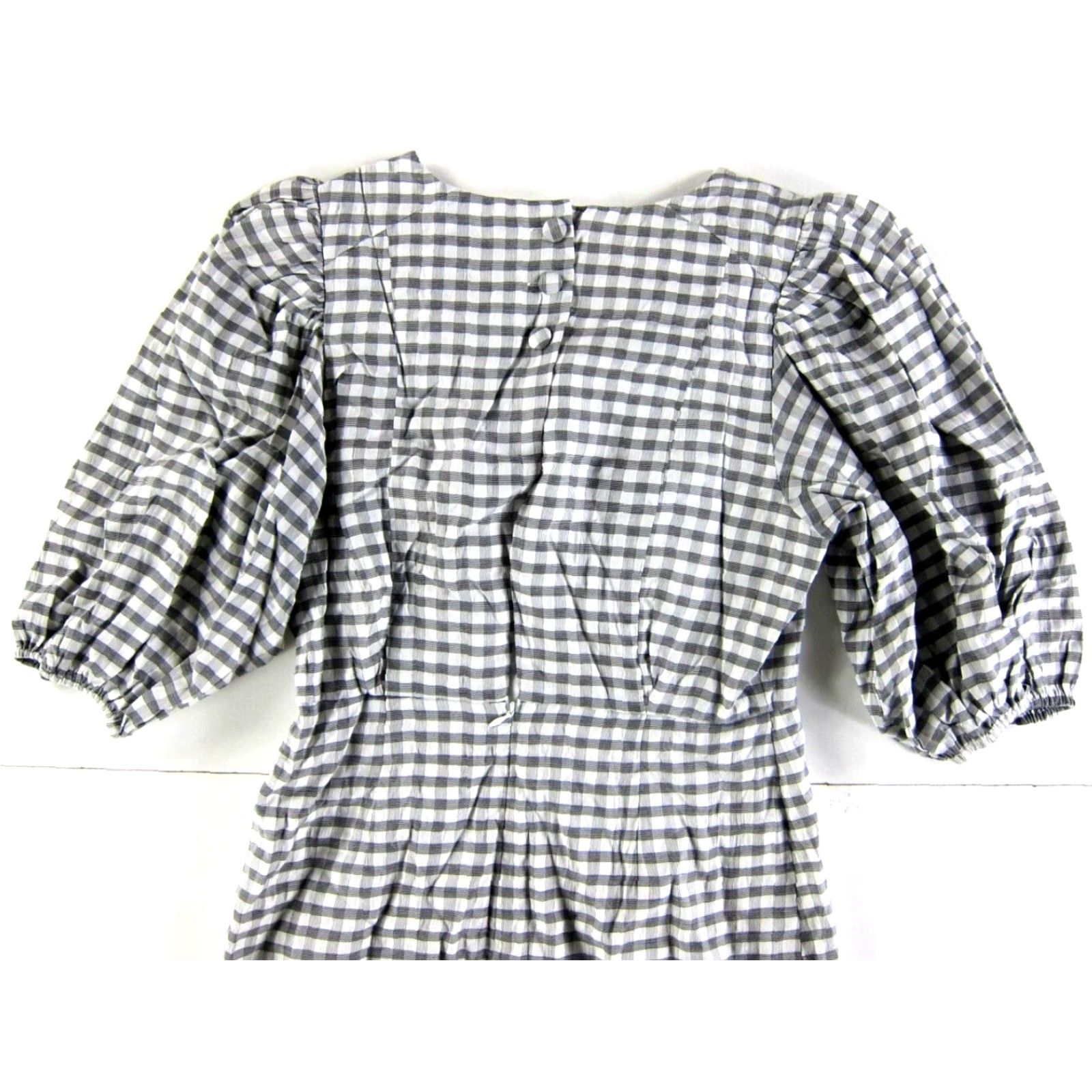 Lulus Lulu's Black White Plaid Short Puff Sleeve Sheath Dress Women Medium Size 32" / US 10 / IT 46 - 7 Thumbnail