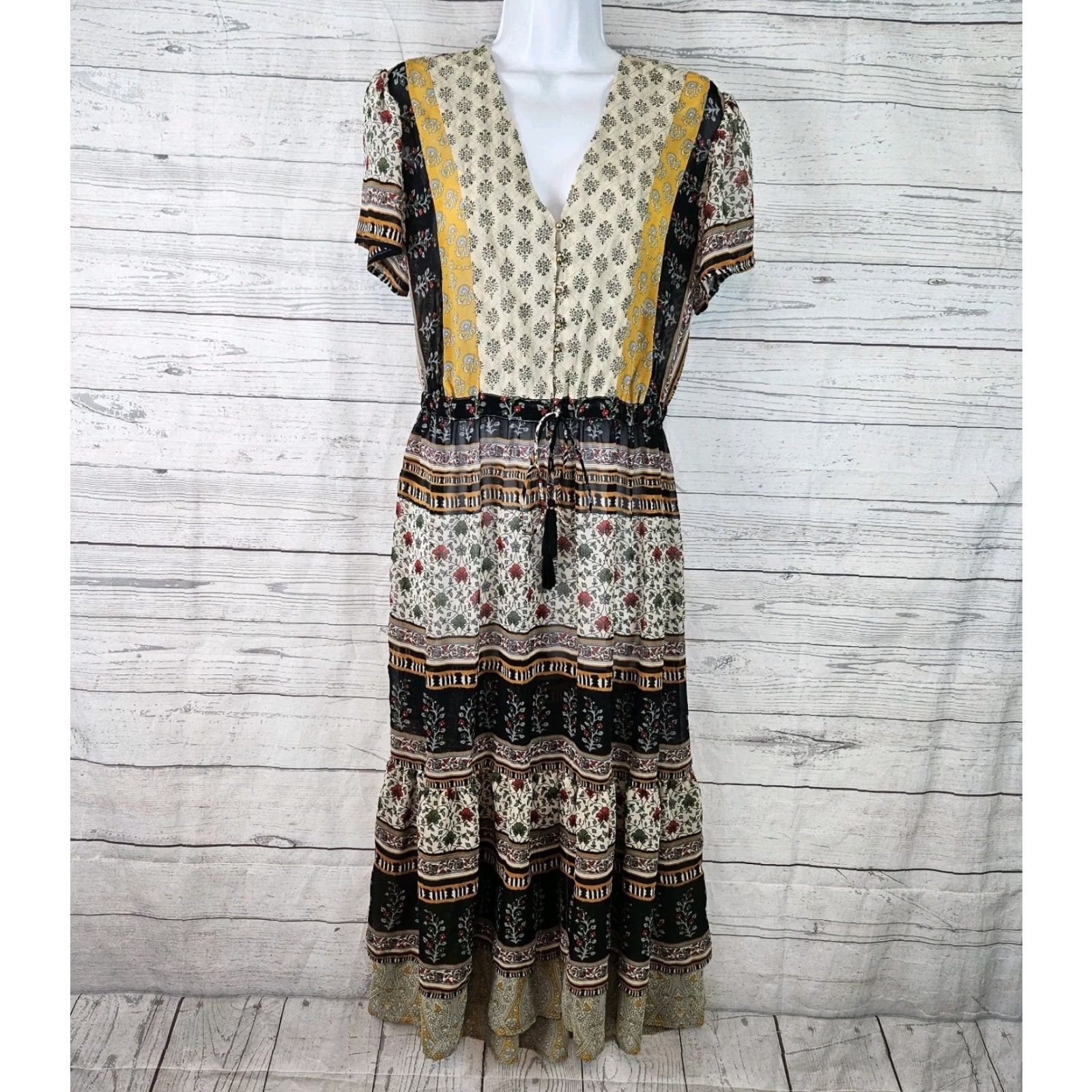 Vintage **One September Women's Small Floral Midi Dress Black Missing Slip** User: One September Women's Small Floral Midi Dress Black Missing Slip Size S / US 4 / IT 40 - 2 Thumbnail
