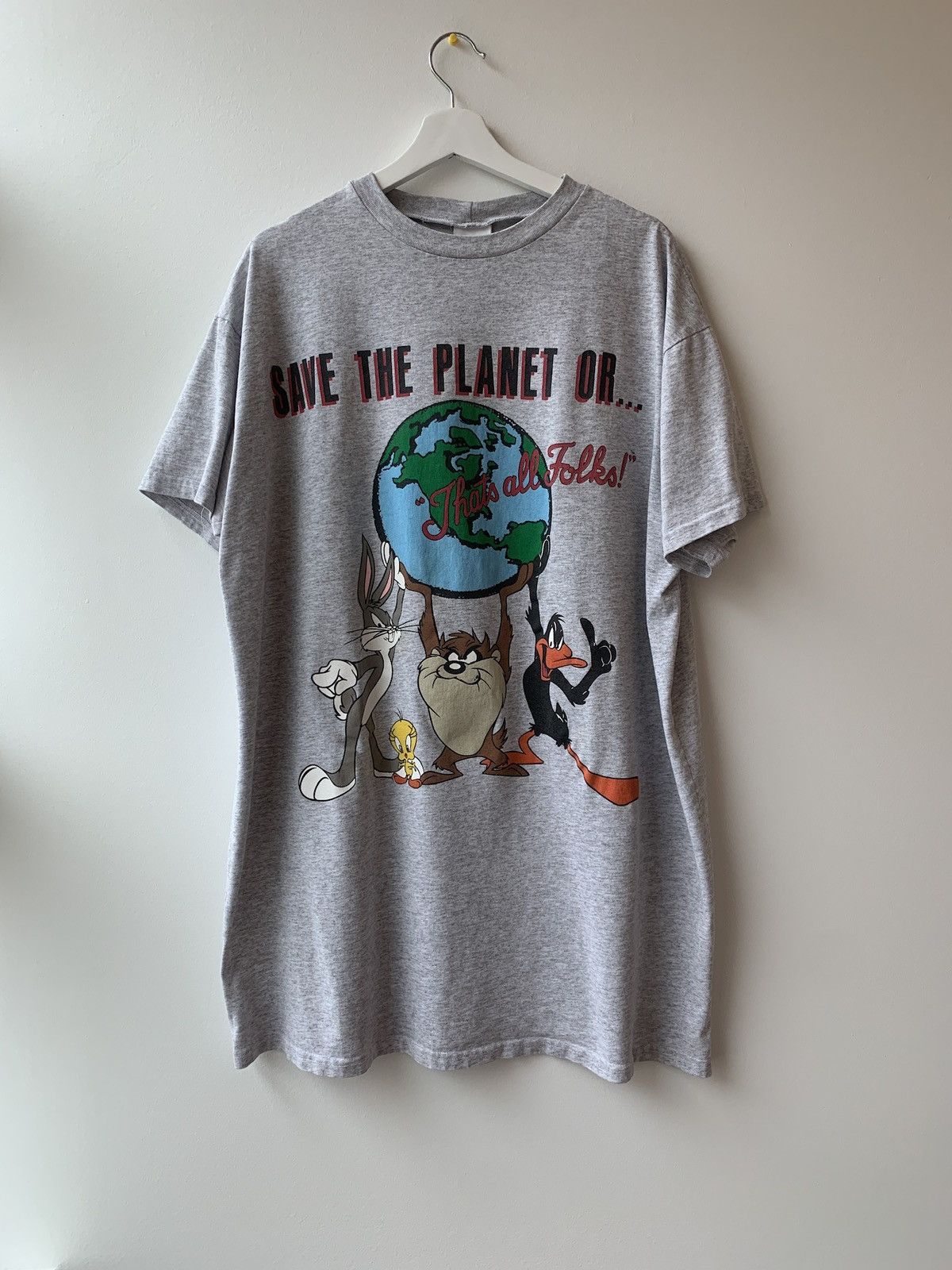 Acme Clothing × Vintage Vintage 1991 Looney Tunes Save The Planet Taz T Shirt 90s Size US XL / EU 56 / 4 - 2 Thumbnail