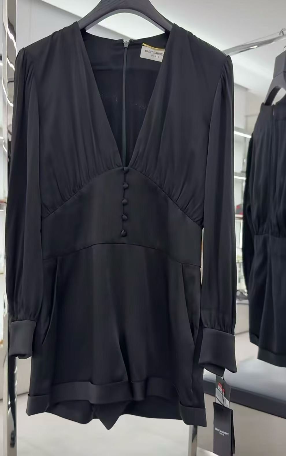 Yves Saint Laurent YSL Black V-Neck Jumpsuit Size 42" / US 20 - 1 Thumbnail