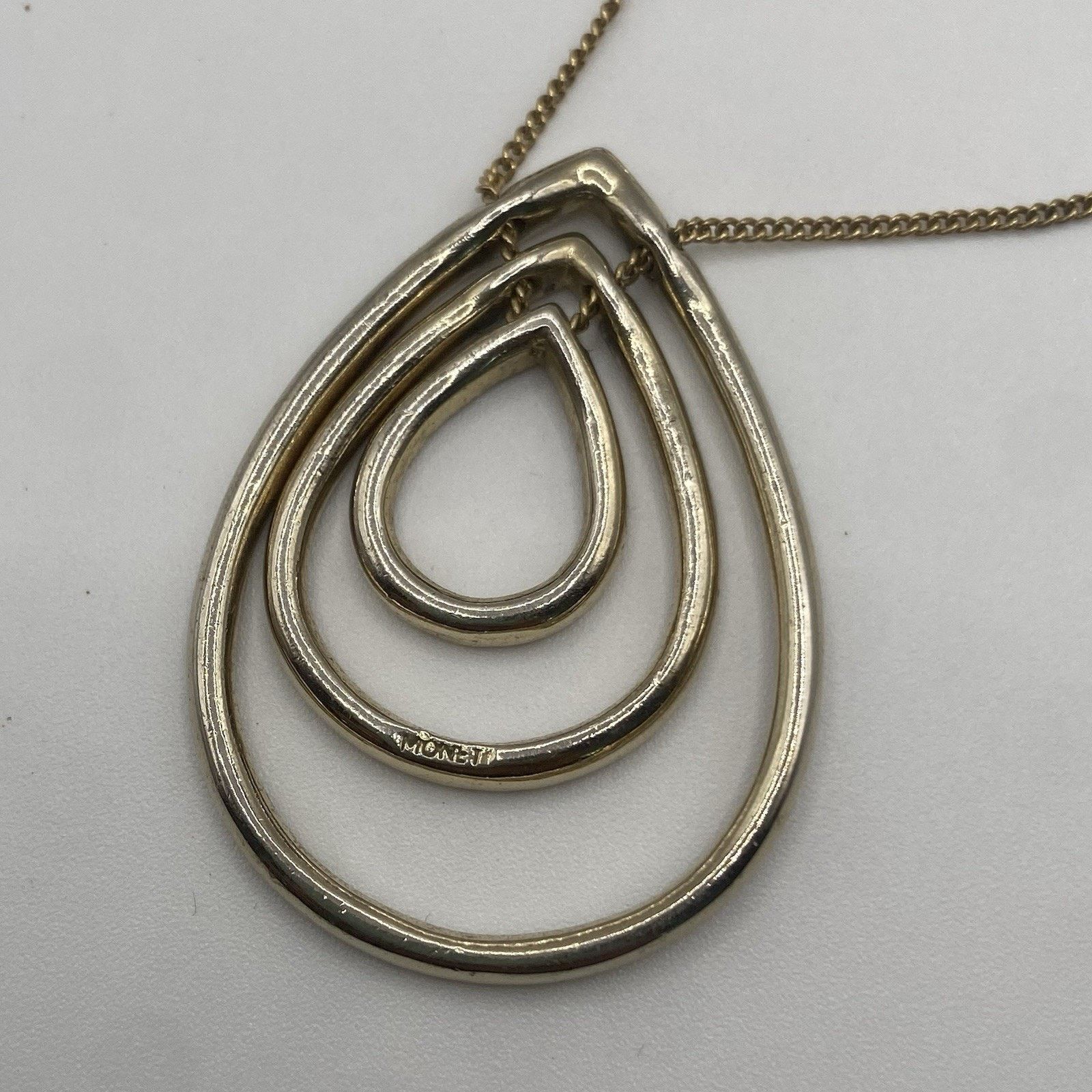 Monet Vtg 1980s 3 Teardrop Red Stones Citrine Goldtone 16in Chain Size ONE SIZE - 3 Thumbnail
