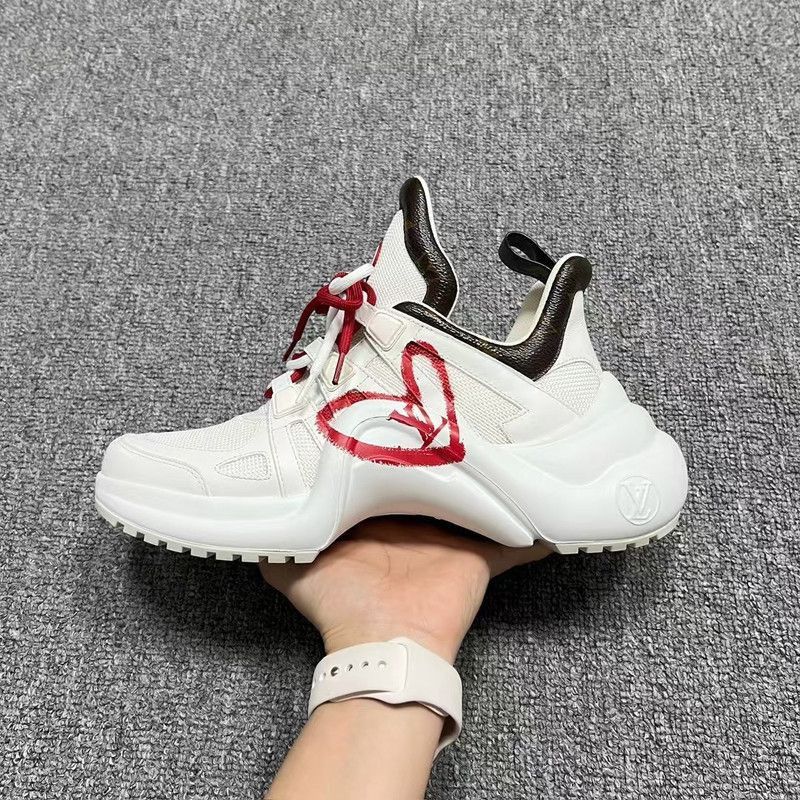 Louis Vuitton Louis Vuitton Women's White and Red Running Shoes -2505 Size US 7 / IT 37 - 5 Thumbnail