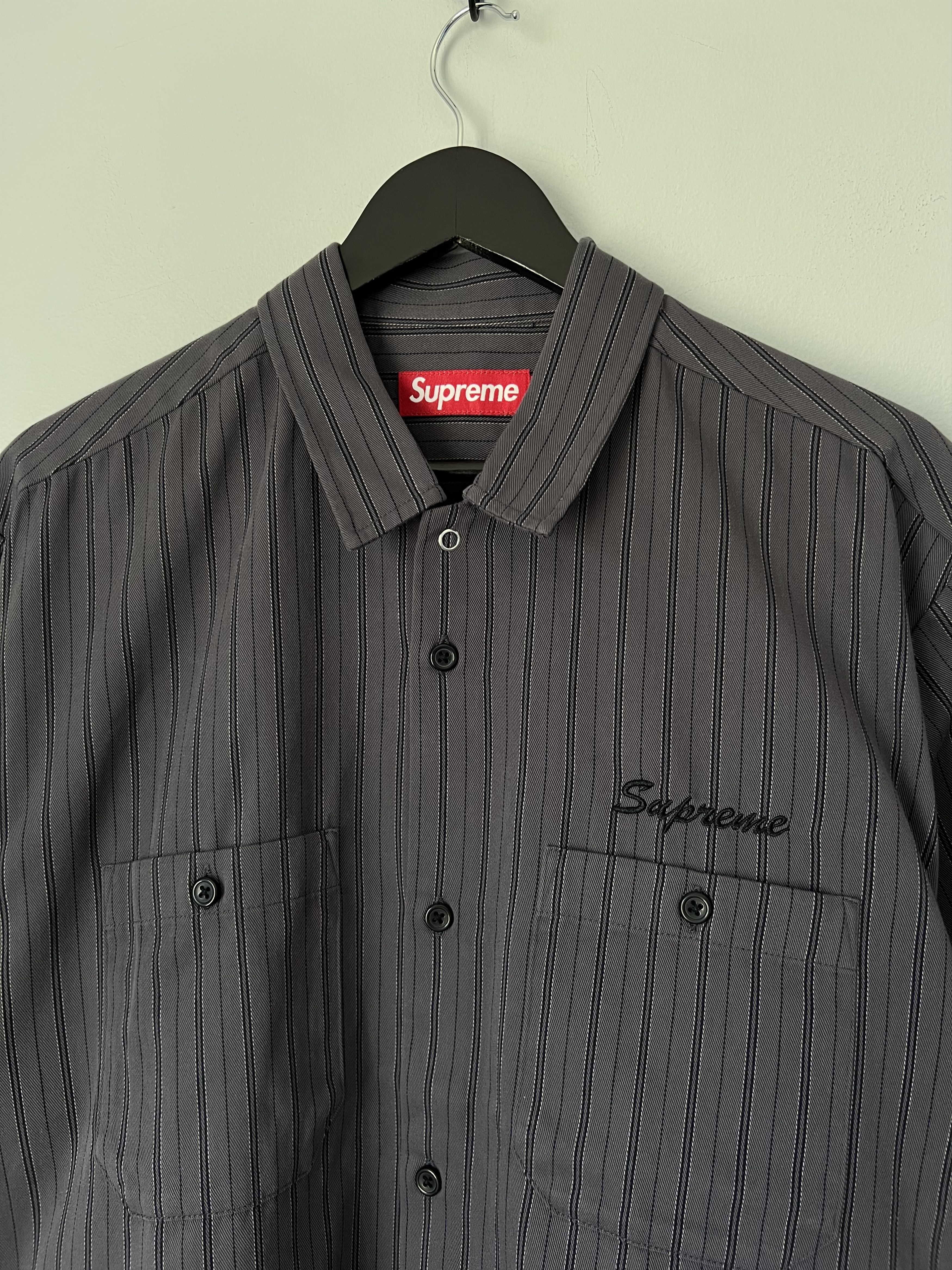 Supreme AOI Eyes Work Shirt in Purple Stripe