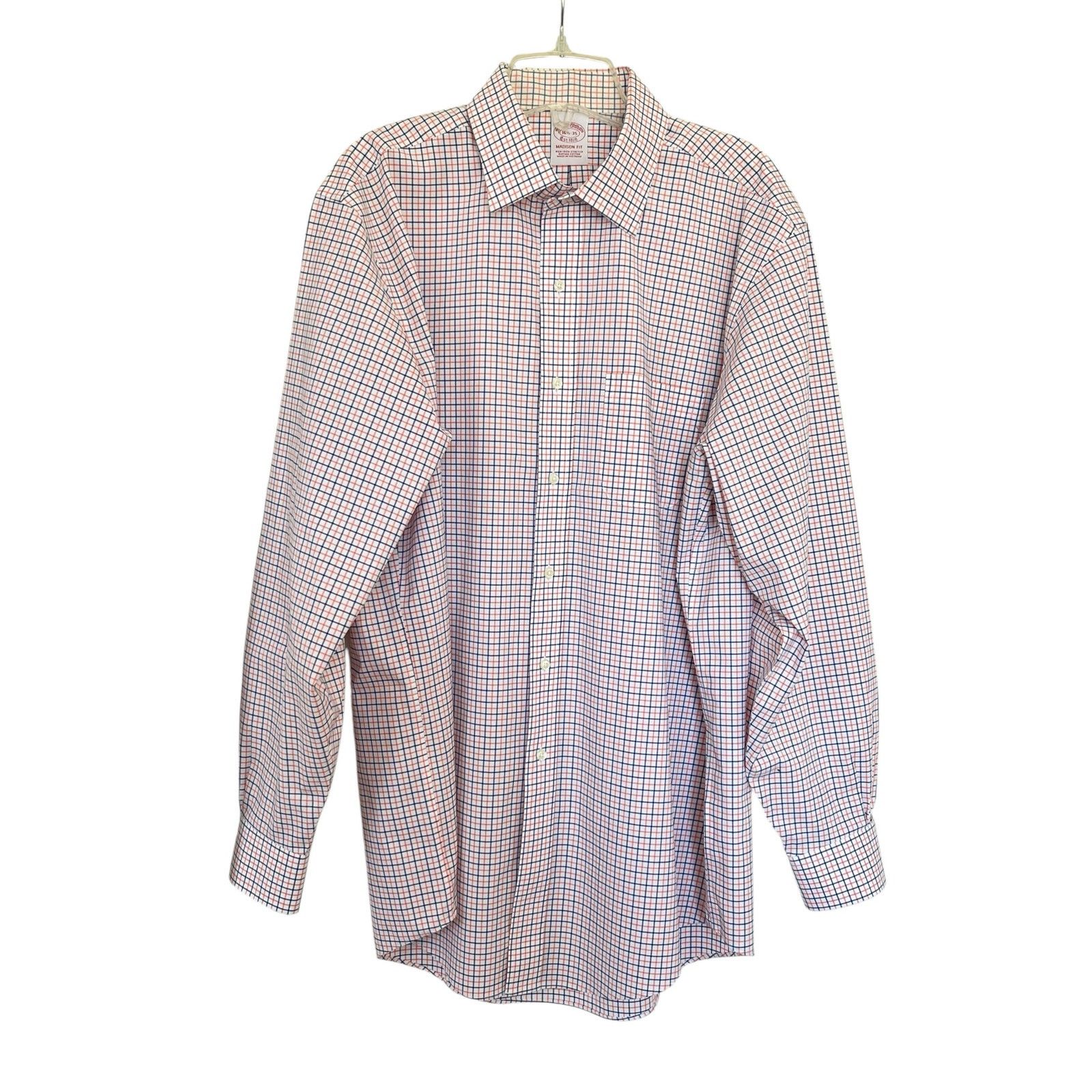 Brooks Brothers Brooks Brothers White Navy Orange Plaid Check Dress Shirt Size US L / EU 52-54 / 3 - 1 Thumbnail