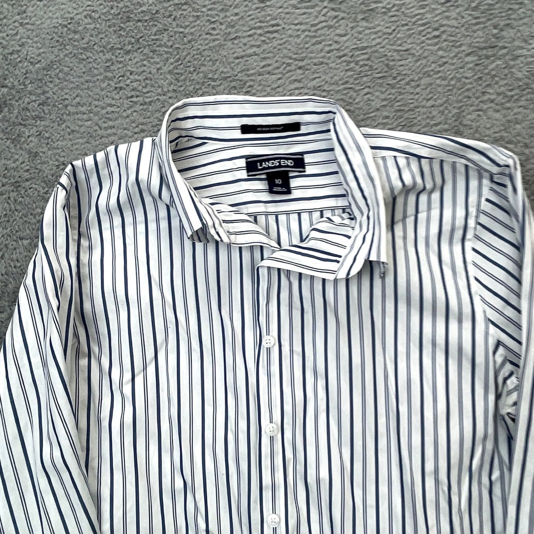 Lands' End Lands' End Shirt Womens 10 White Non-Iron Supima Striped Cotton Button Up Business Size L / US 10 / IT 46 - 6 Thumbnail