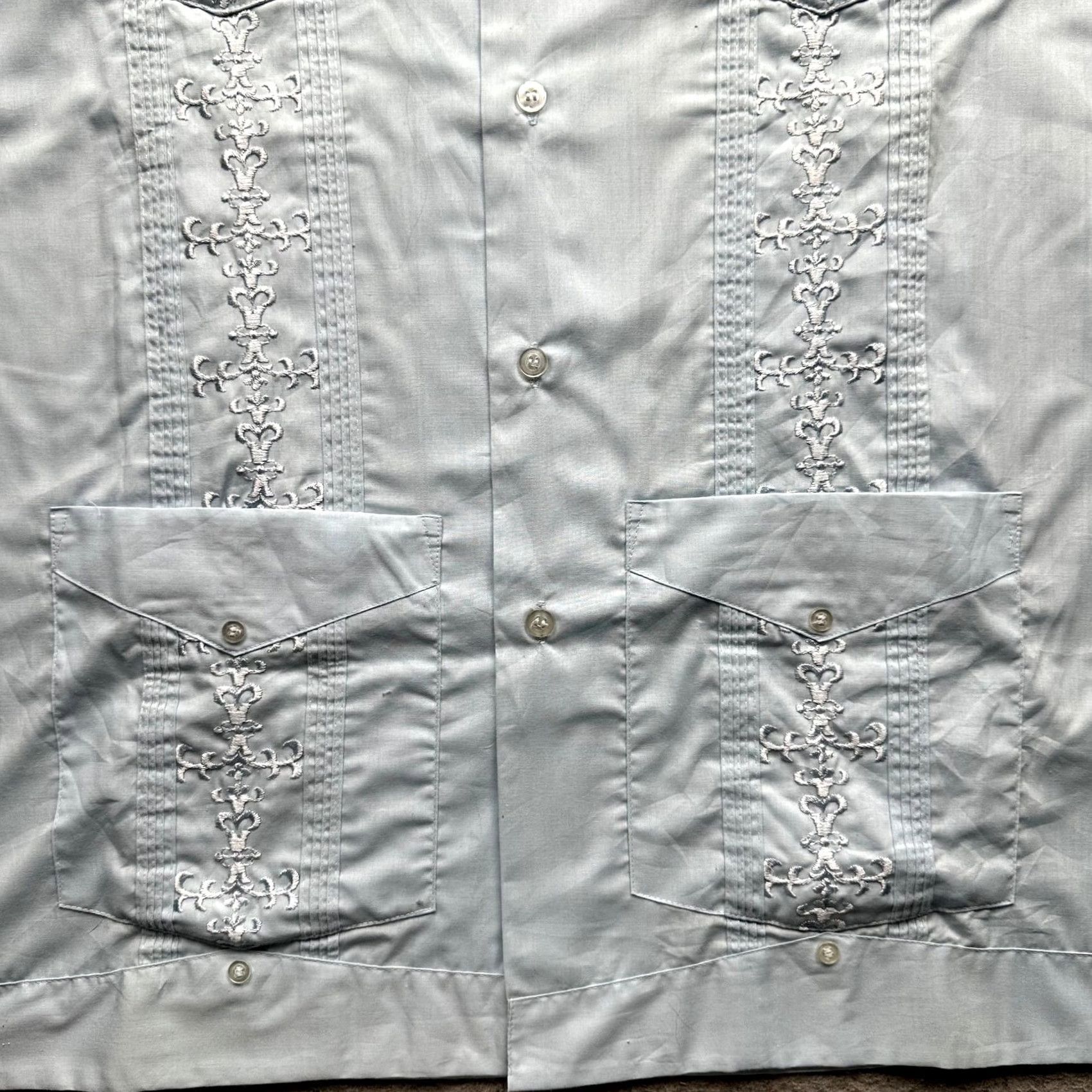 Vintage VINTAGE The Romani Collection Permanent Press Guayabera Cuban Shirt Mens XL Blue Size US XL / EU 56 / 4 - 7 Thumbnail