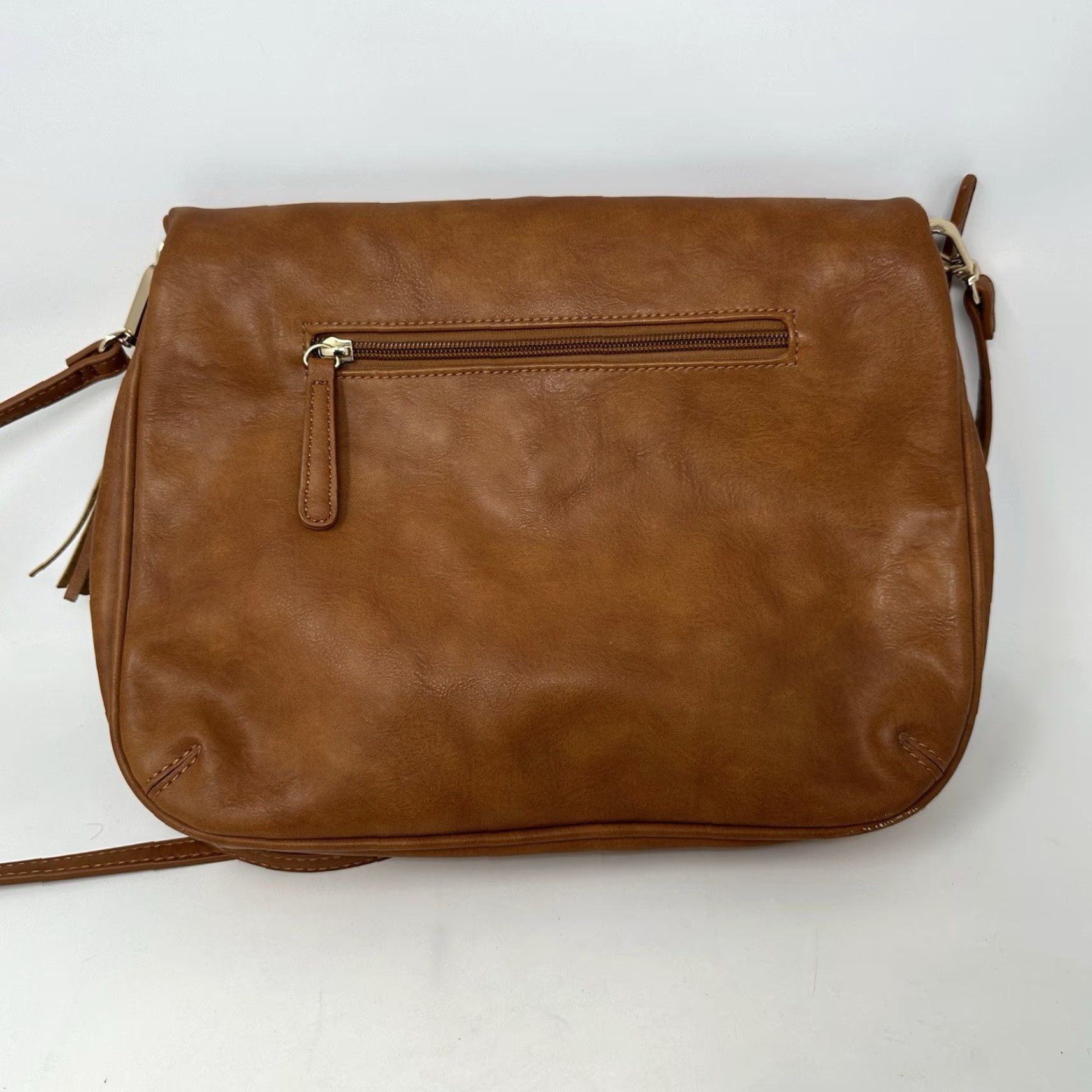 Vintage BP Crossbody Bag Small Faux Leather Brown with Tassel Strap Purse, Brass Hardware, Zip Closure, Women’s Casual Rectangle Size ONE SIZE - 3 Thumbnail