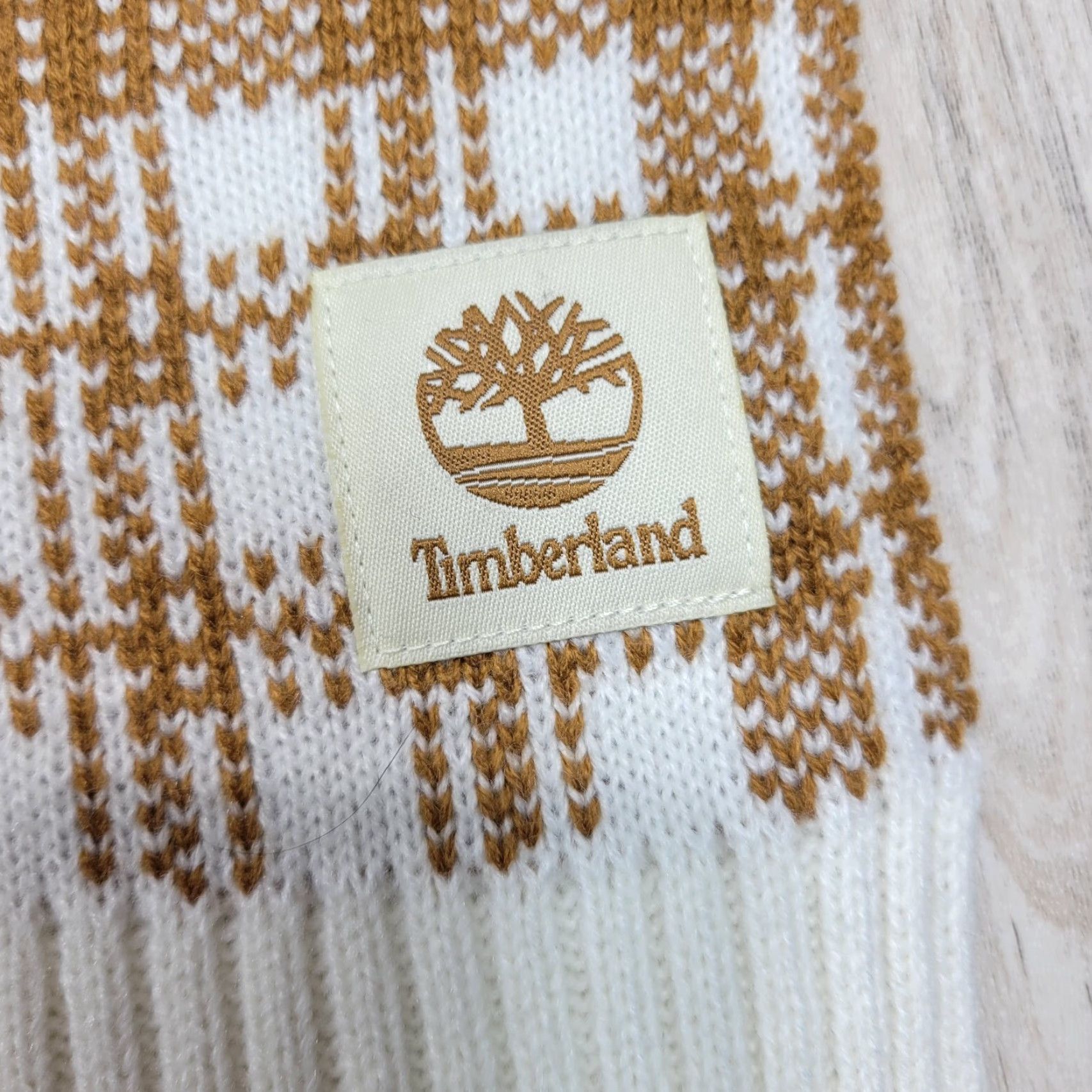 Timberland VINTAGE Timberland Scarf Women Beige Brown Buffalo Plaid Knit One Size NWT 10×66 In Size ONE SIZE - 4 Thumbnail
