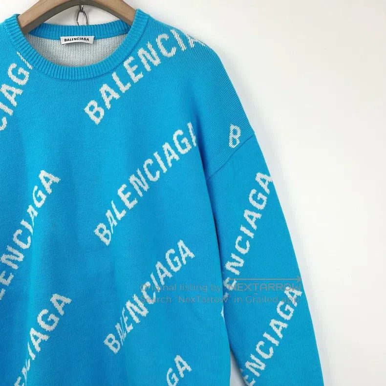 Balenciaga Balenciaga Blue and White Bullet Screen Logo Knitted Sweat Size US M / EU 48-50 / 2 - 3 Thumbnail