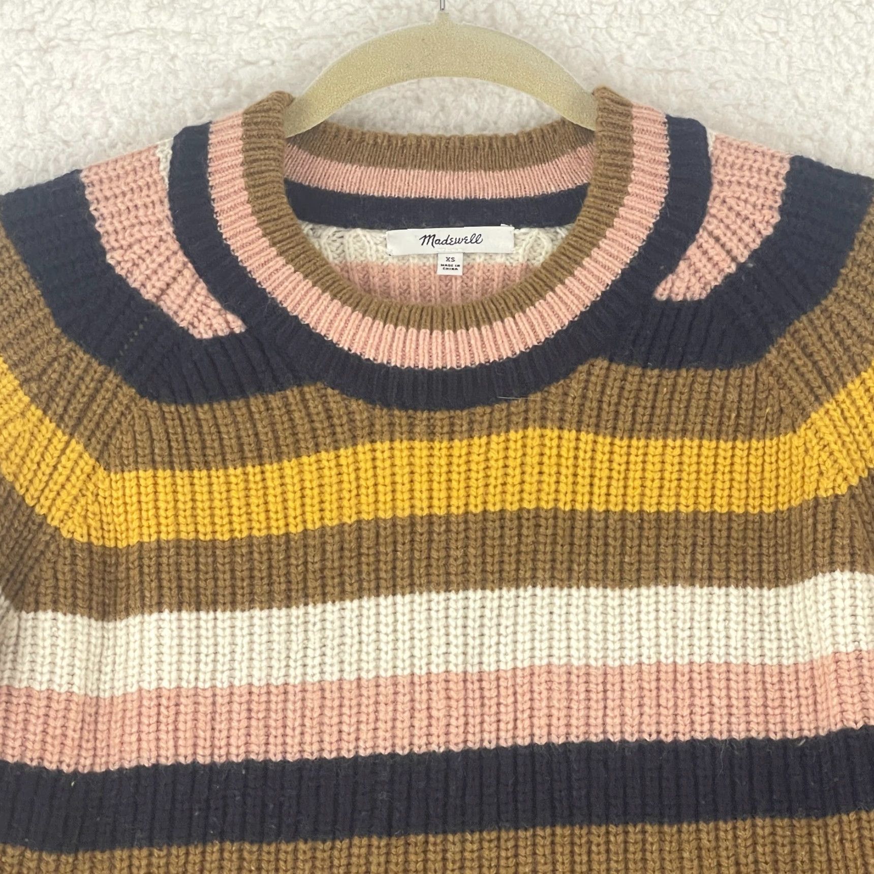 Madewell Madewell Pullover Sweater Womens XS Brown Striped Long Sleeve Knit Crew Neck Casual Vintage? Size XS / US 0-2 / IT 36-38 - 3 Thumbnail