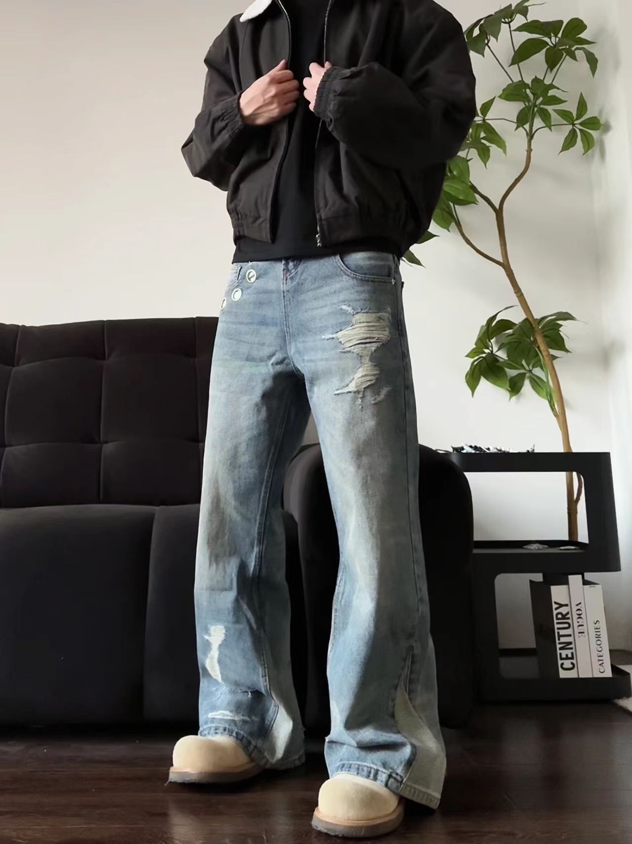 Japanese Brand × Vintage Vintage Pocket Iron Ring Torn Design Micro Flare Jeans Size US 34 / EU 50 - 2 Thumbnail
