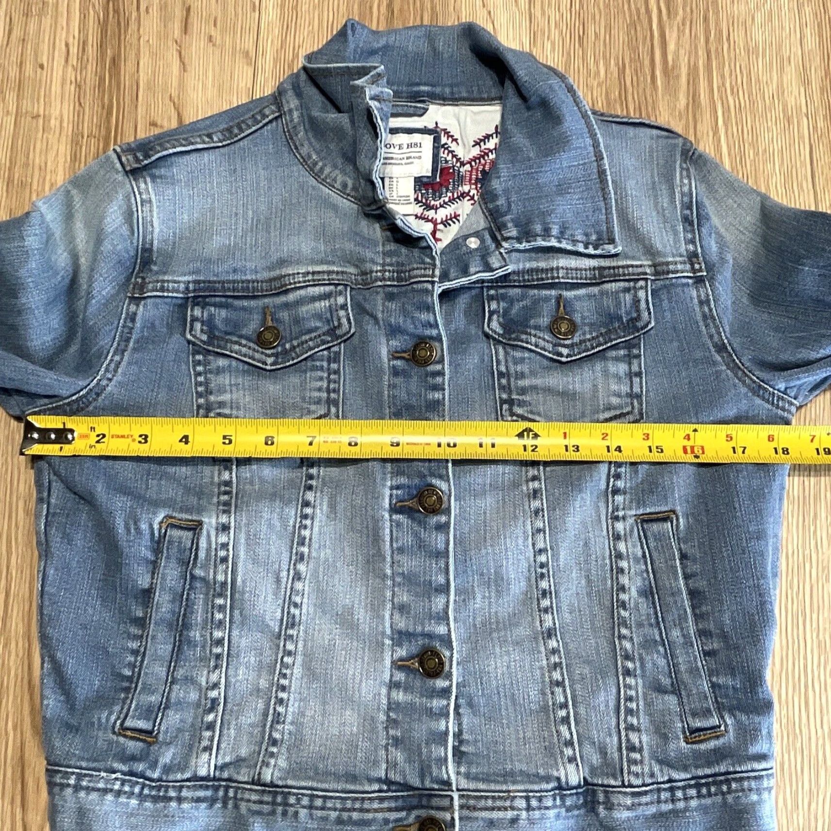 Denime VINTAGE I LOVE H81 Denim Jacket Womens L Medium Blue Jean Cropped Trucker Fall Spring Winter Size 36" / US 14 / IT 50 - 6 Thumbnail