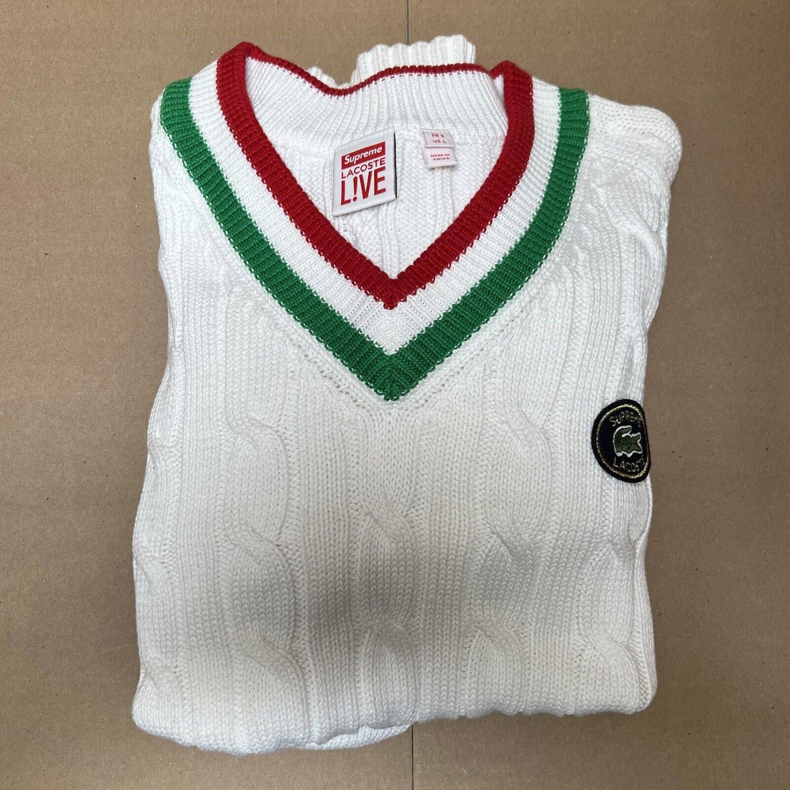 Supreme SS17 SUPREME LACOSTE Tennis Sweater V Neck Cable Knit L Size US L / EU 52-54 / 3 - 1 Thumbnail