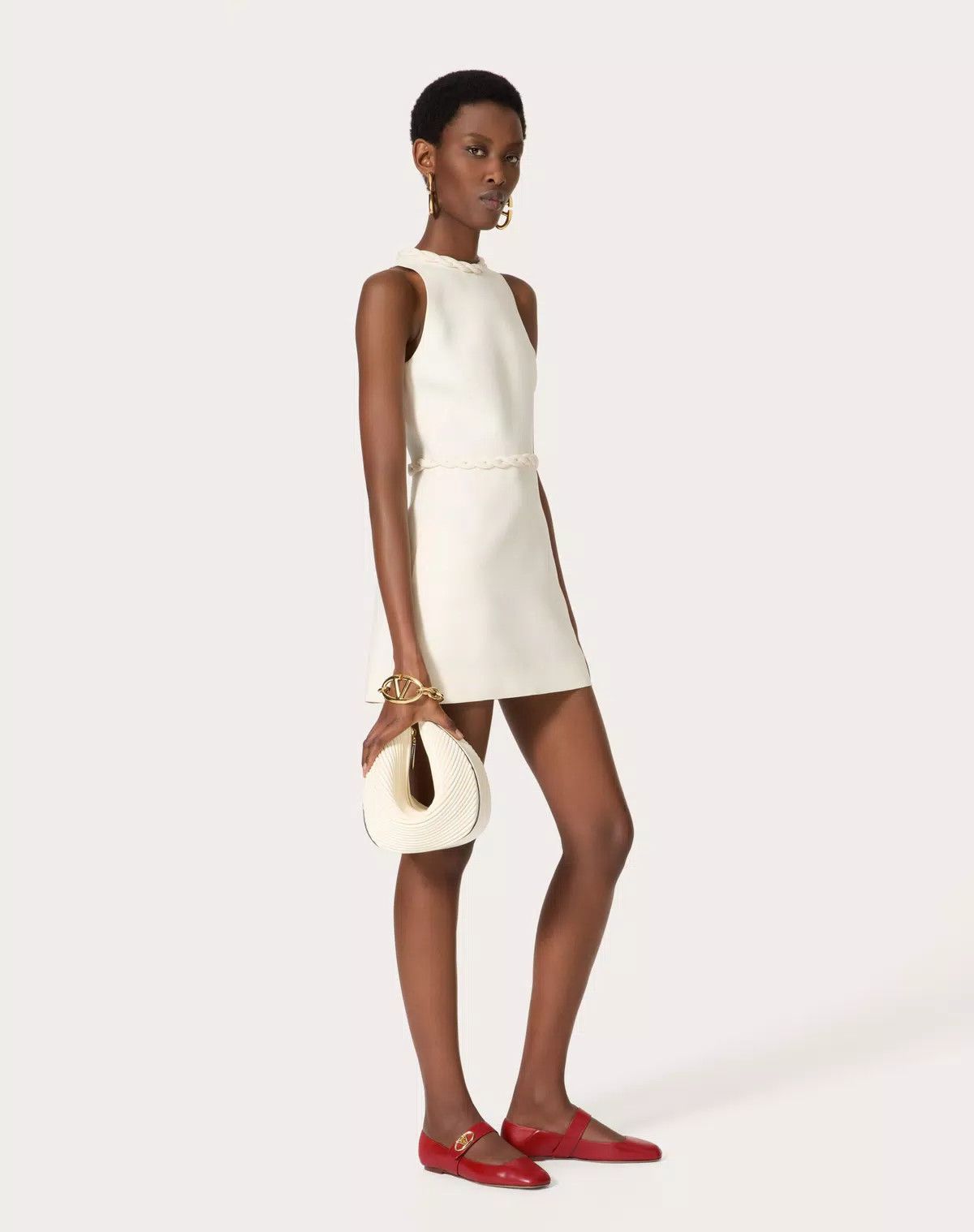 Valentino o1s1wg110426 Crepe Couture Short Dress in Ivory Size XL / US 12-14 / IT 48-50 - 2 Thumbnail