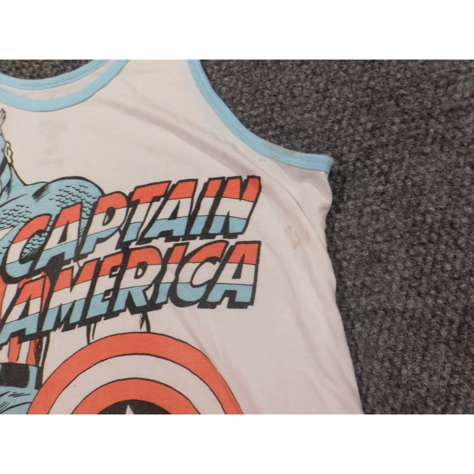 Vintage Marvel Womens Shirt XL White Captain America Tank Casual Crew Neck Long Sleeve Regular Cotton Rayon Ruffle Basic Classic Stretch Vintage No N/A Size XL / US 12-14 / IT 48-50 - 4 Thumbnail