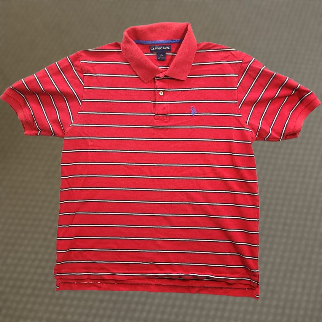 U.S. Polo Assn. VINTAGE U.S. Polo Assn. Polo Shirt Red Stripe 100% Cotton XL Mens Short Sleeve Knit Polo Rugby Golf 90s logo Embroidered Men Size US XL / EU 56 / 4 - 1 Thumbnail