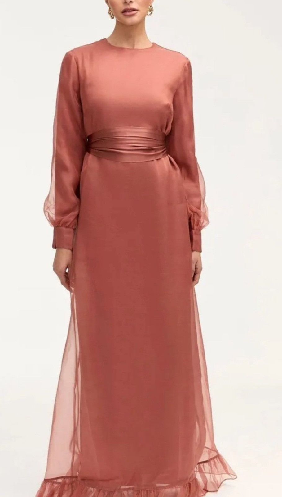 Other New silk organza ruffle trim maxi dress -dedar wood size L Size L / US 10 / IT 46 - 1 Thumbnail