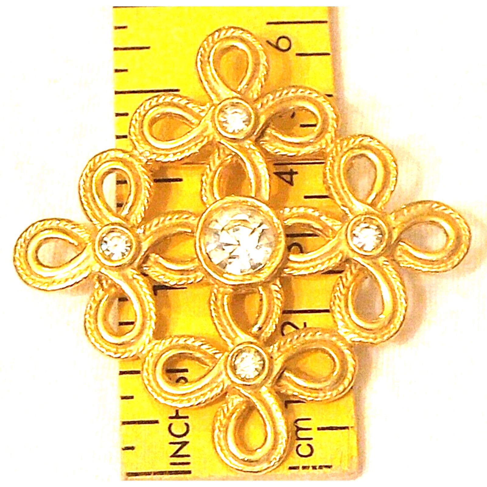 The Unbranded Brand Brushed Gold Brooch Open Multi Cross w/ Clear Rhinestones Size ONE SIZE - 2 Thumbnail