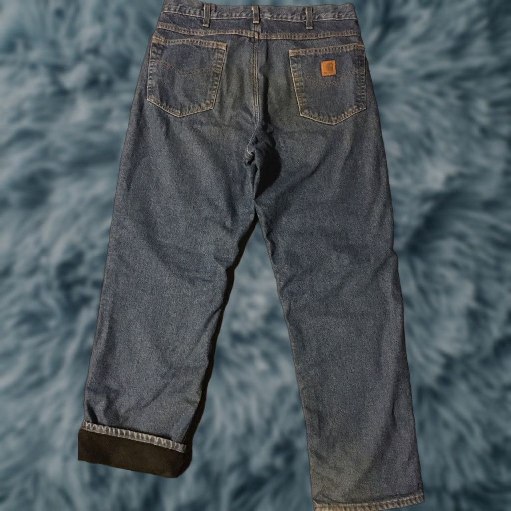Carhartt Vtg Carhartt Faded Fleece Lined Jeans 35/32 Work Biker Grunge Skate WIP 90s USA Size US 35 - 1 Thumbnail