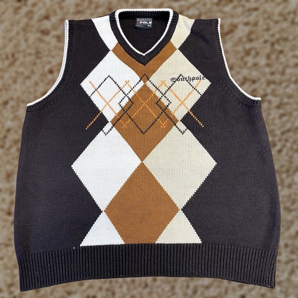 Southpole VINTAGE Southpole Knit Vest Adult XL Brown Argyle Y2K Mens Sweater Vest Size US XL / EU 56 / 4 - 1 Thumbnail