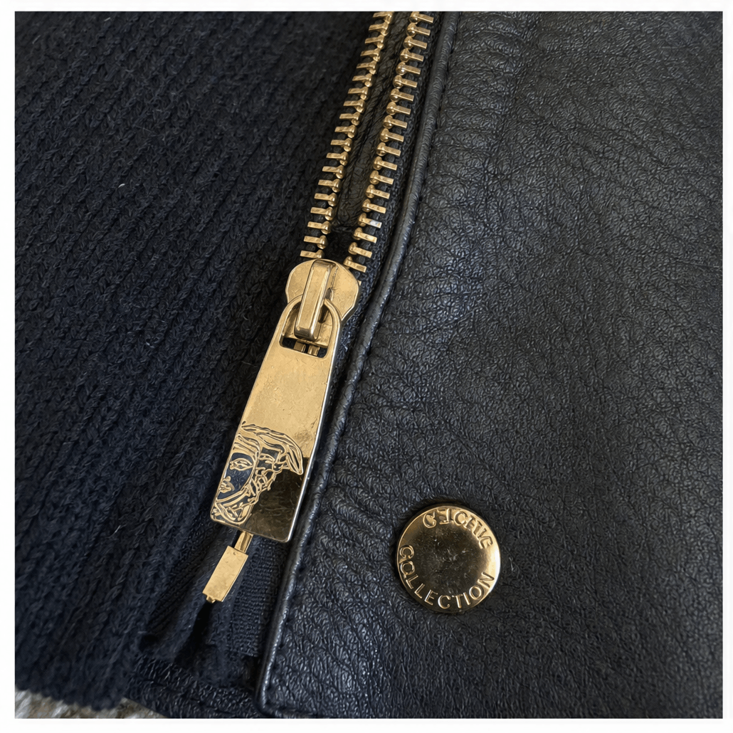 Versace Versace Collection Black Zip Hybrid Leather & Knit Jacket Size US M / EU 48-50 / 2 - 4 Thumbnail