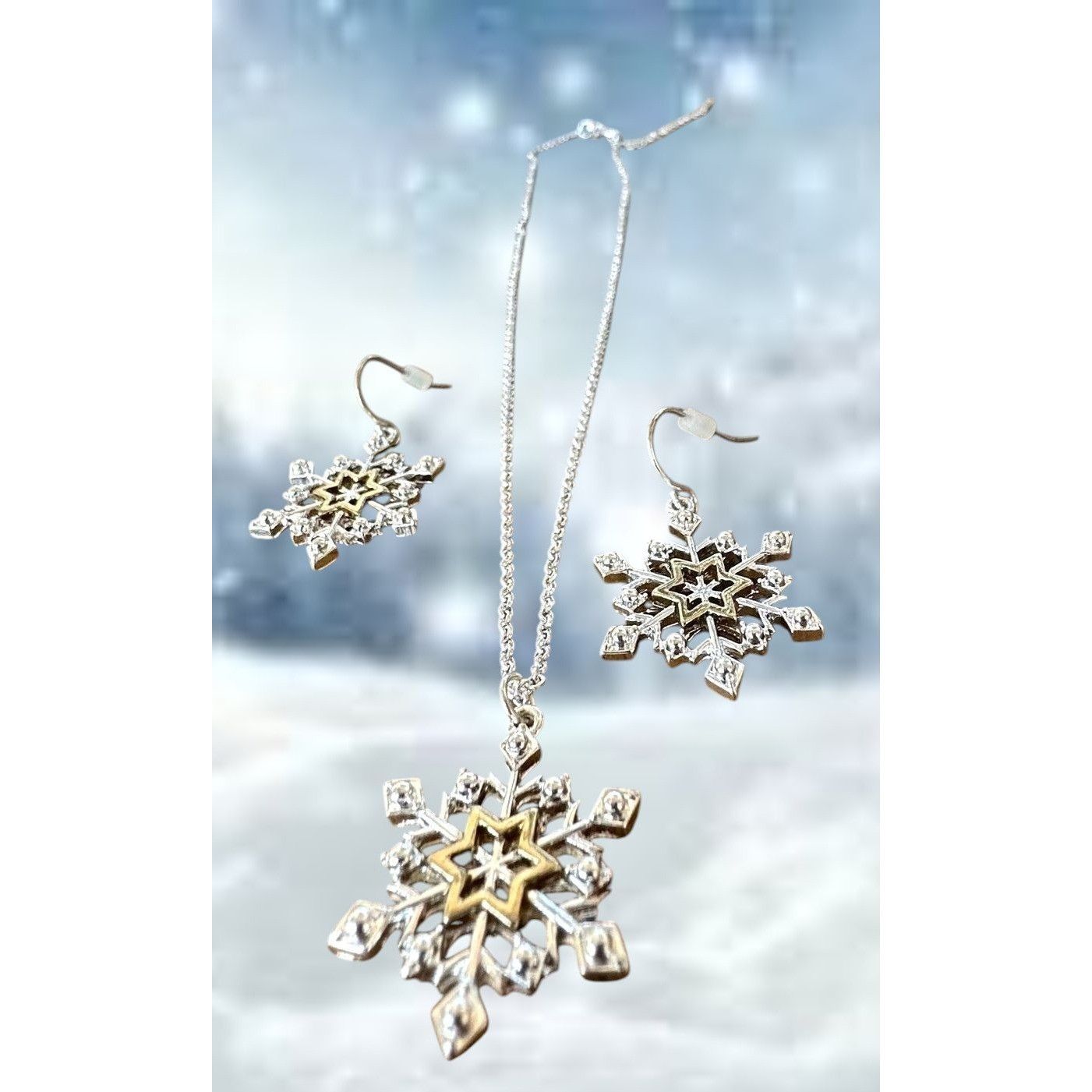 Handmade Snowflake Necklace Earrings Set 16" Chain New Reversible Size ONE SIZE - 11 Thumbnail