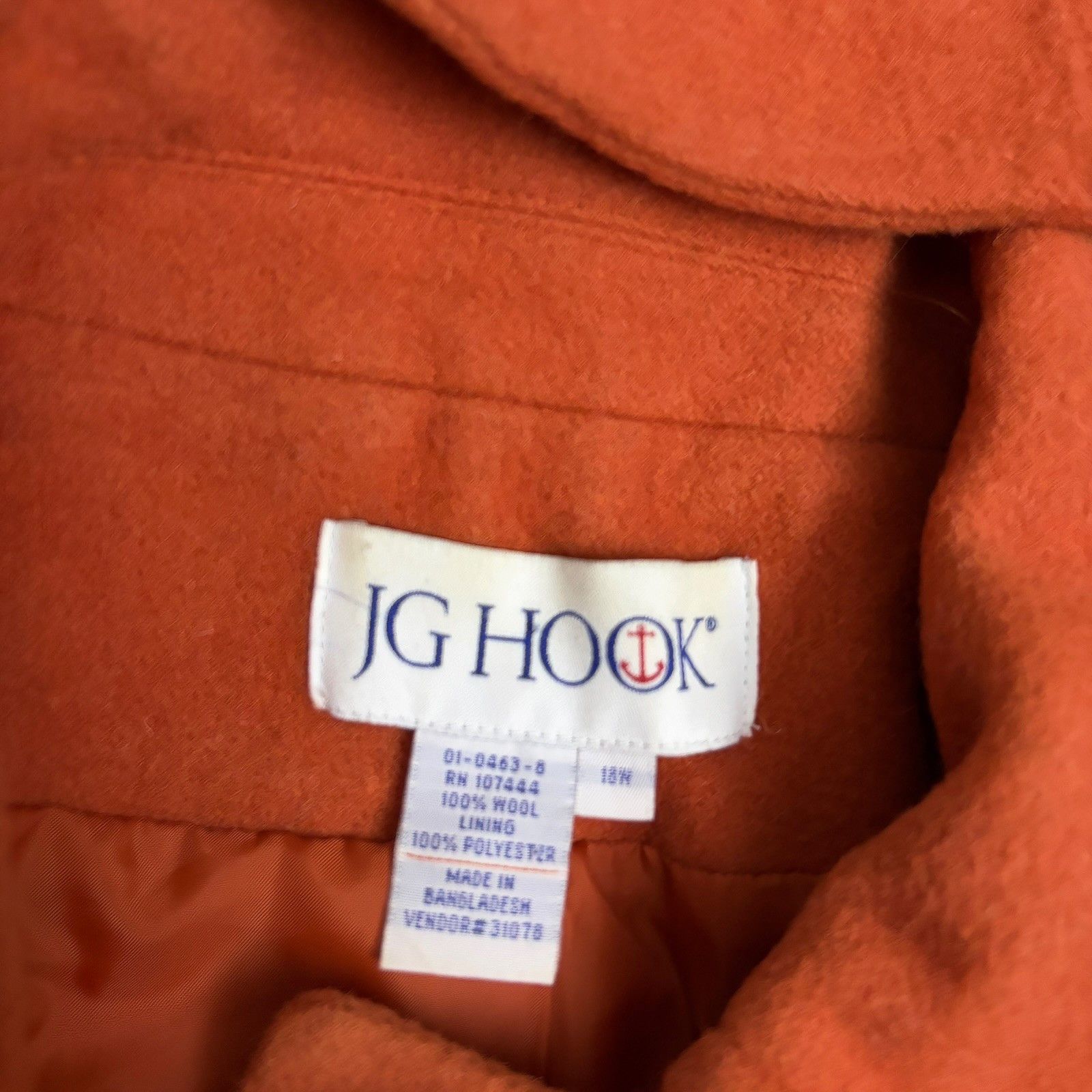 Other VINTAGE JG HOOK 90s Orange WOOL Long Trench Pea Coat 18 Size XXL / US 16-18 / IT 52-54 - 3 Thumbnail