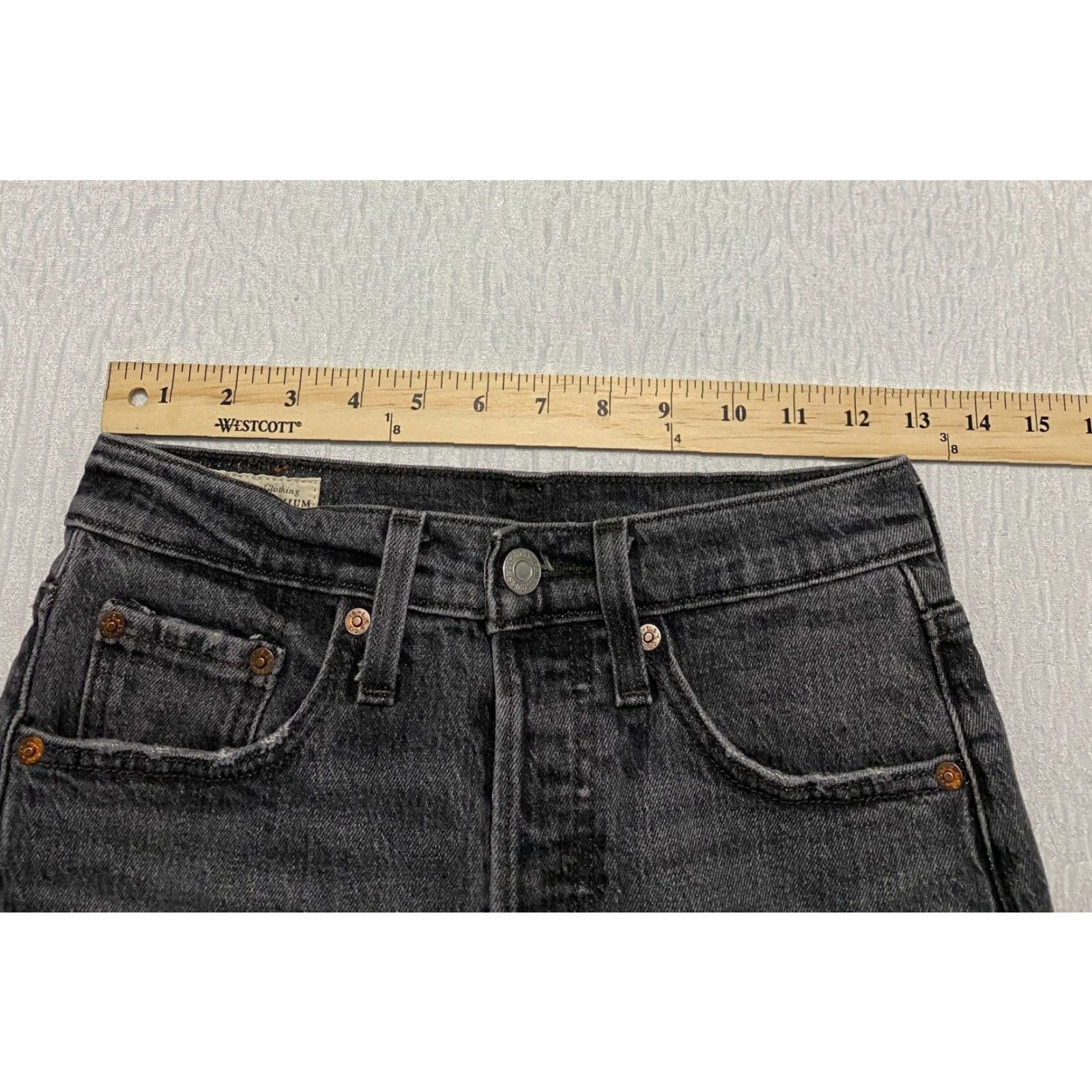 Levi's Levis 501 Jeans Skinny Denim Black 24 Women Button Fly 27.5 Inseam 5-Pocket Stretch 90s Grunge Retro Rock Size 42" / US 20 - 3 Thumbnail