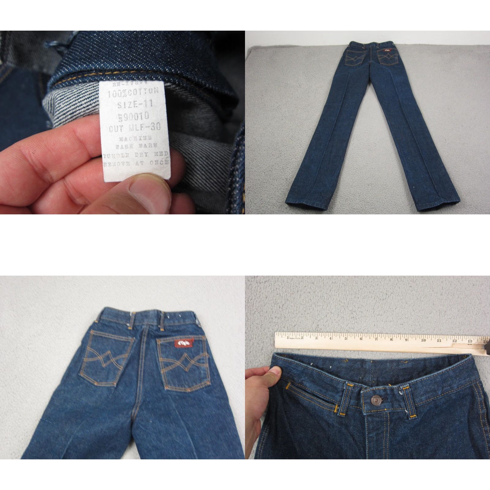 Denime VINTAGE d’Ogie Jeans Womens 11 26x34 Blue Denim Talon Zip 60s 70s Size 32" / US 10 / IT 46 - 9 Thumbnail