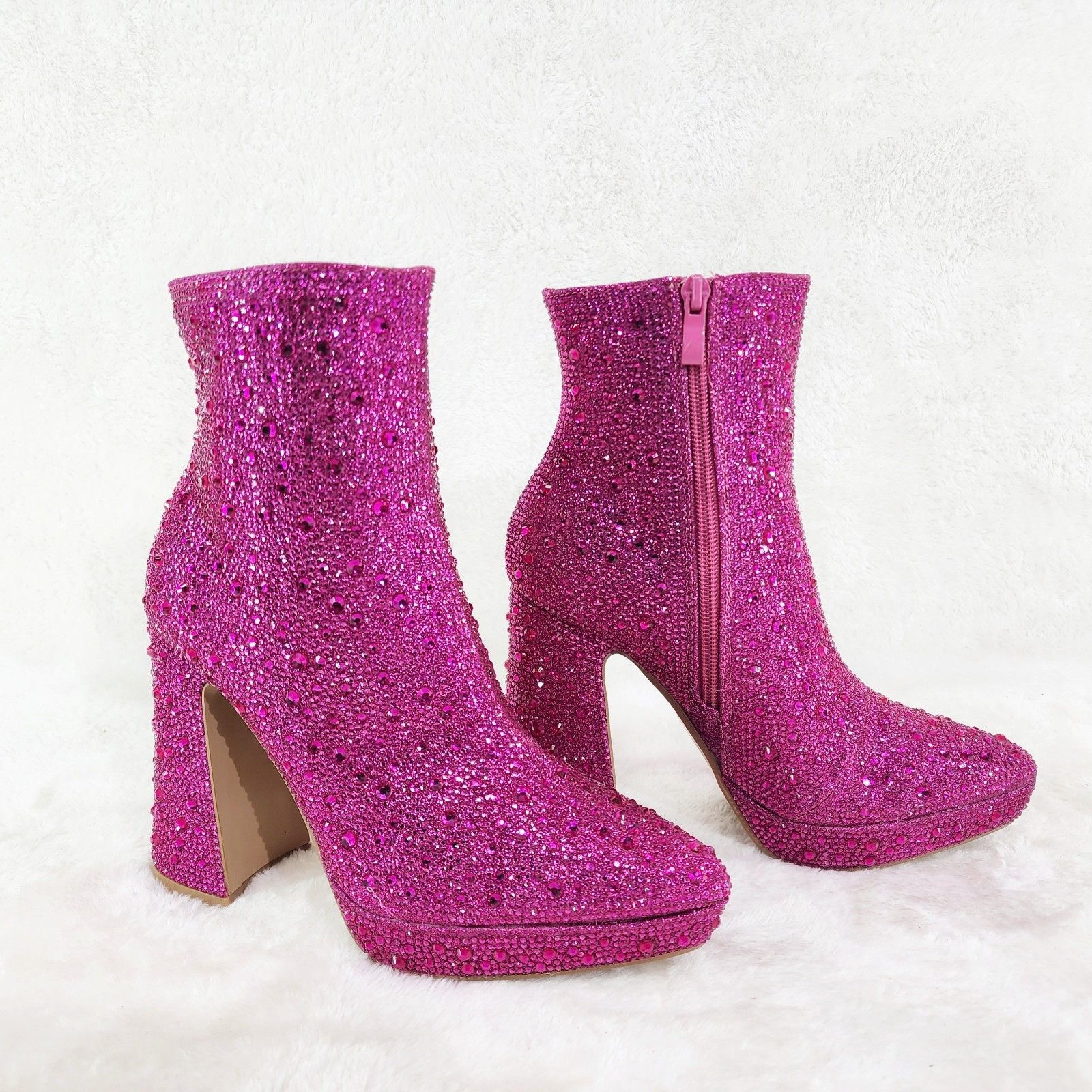 Other Crystals Fuchsia Pink Rhinestone 4.5" Block Heel Mini Platf Size US 7.5 / IT 37.5 - 5 Thumbnail