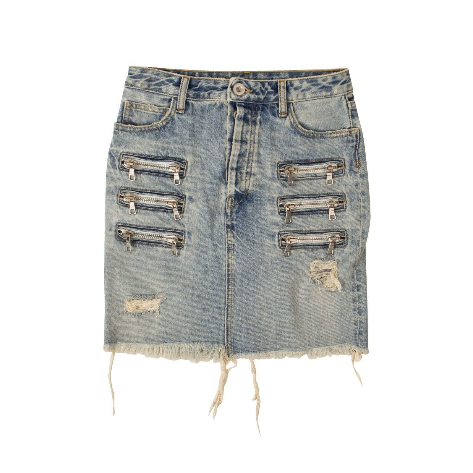 image of Unravel Project Denim Zip-Pocket Mini Skirt Size 26, Women's