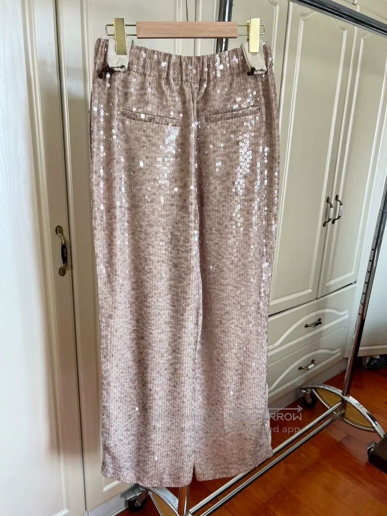 Brunello Cucinelli Brunello Cucinelli Full Sequin Silk Wide Leg Pants Size 26" / US 2 / IT 38 - 4 Thumbnail