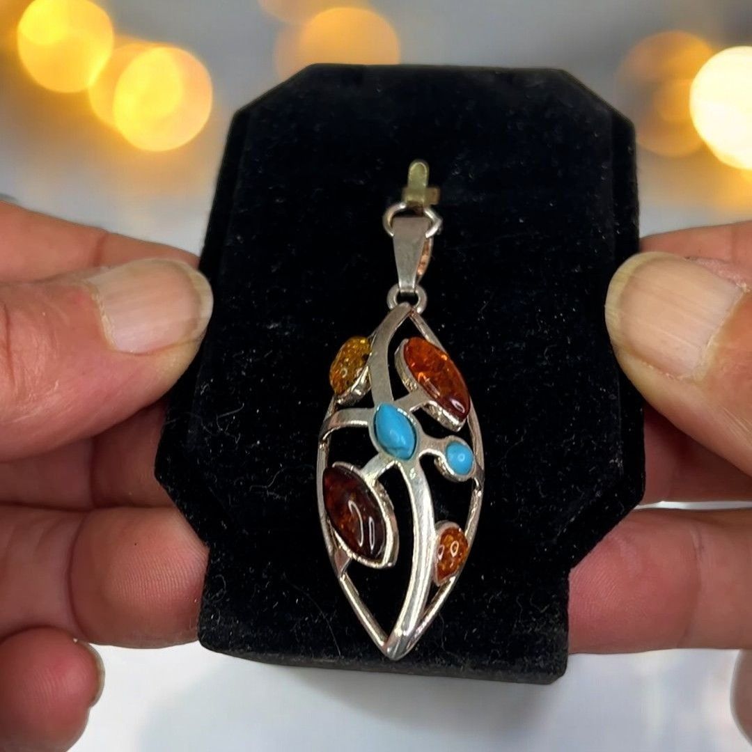 Designer Women's Silver Pendant With Multiple Baltic Amber Stones Size ONE SIZE - 12 Thumbnail