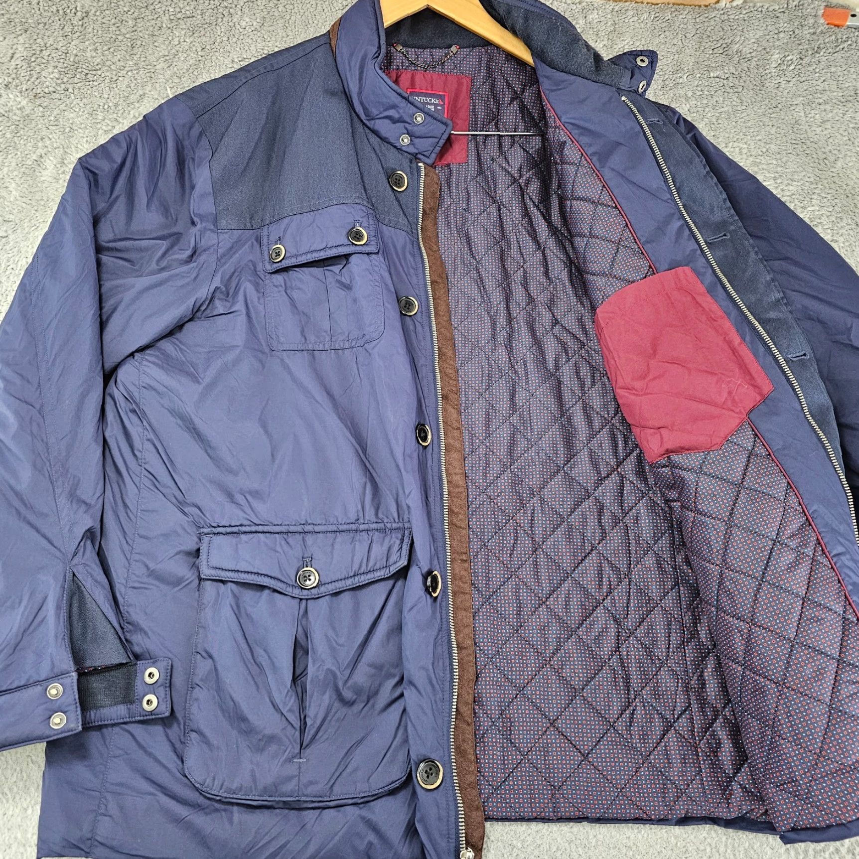 UNTUCKit UNTUCKit Lanson Jacket Mens XL Blue Full Zip Nylon Quilt Lined Weather Resistant Breathing Pockets Stand-Up Collar Regular Fit Size US XL / EU 56 / 4 - 5 Thumbnail
