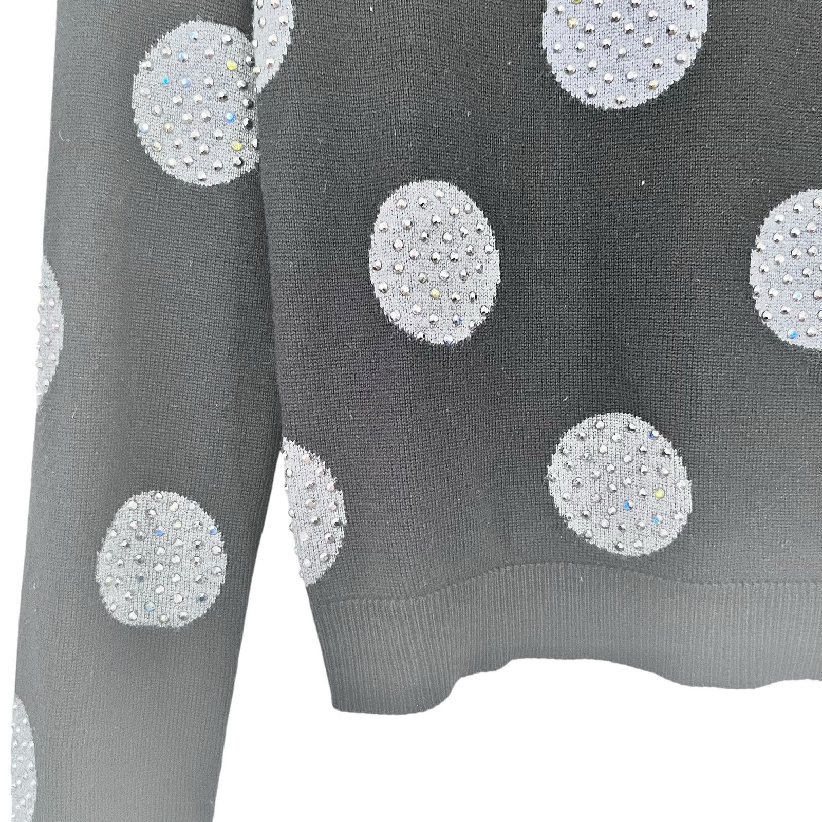 Alice + Olivia Alice + Olivia Black Gray Wool Polka Dot Crew Sweater Size XS / US 0-2 / IT 36-38 - 4 Thumbnail
