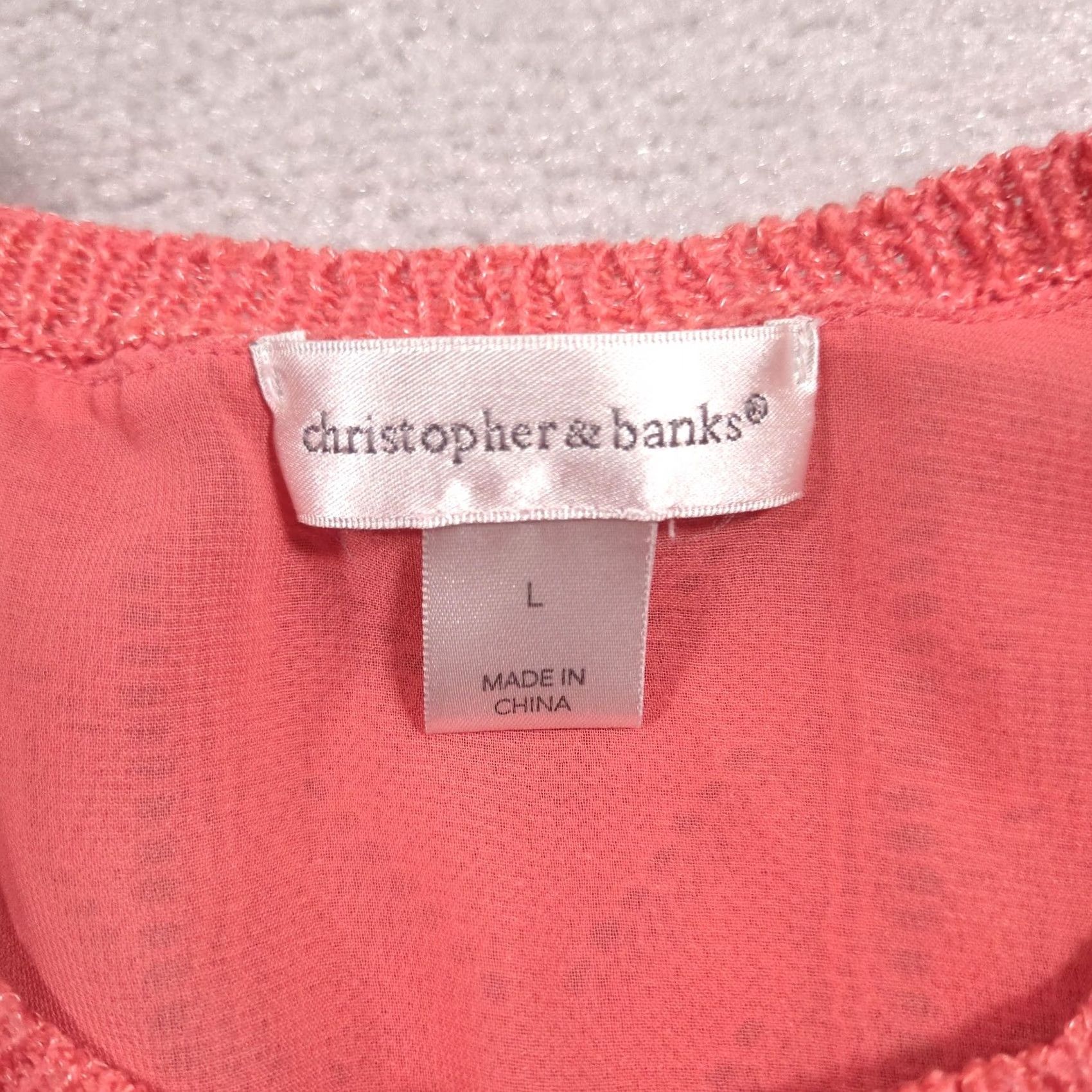 Vintage Christopher & Banks Shirt Womens Large Coral Crochet Knit Overlay Chiffon Hem Size L / US 10 / IT 46 - 5 Thumbnail