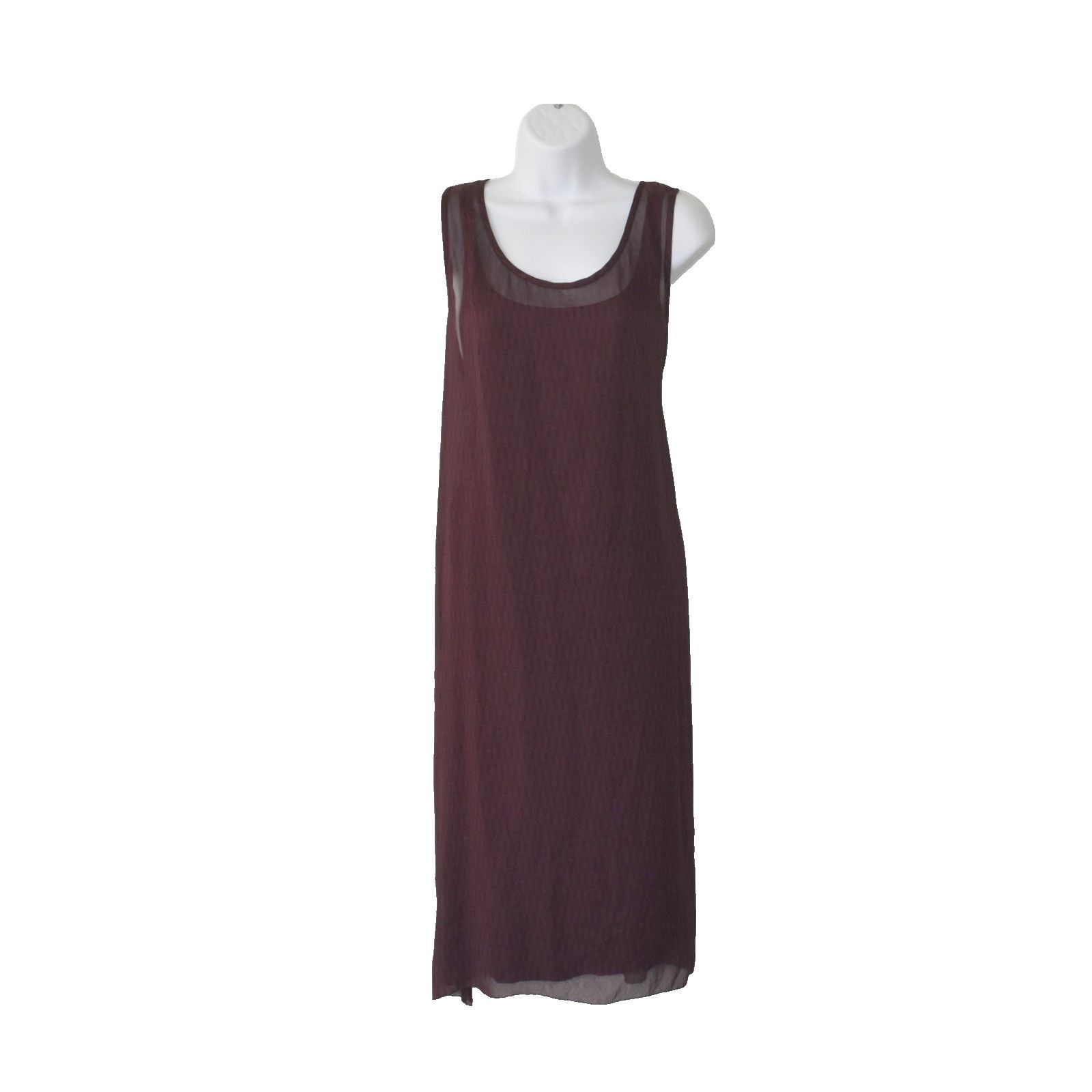 EILEEN FISHER Claret Chevron Silk Sleeveless Dress Sz L $408